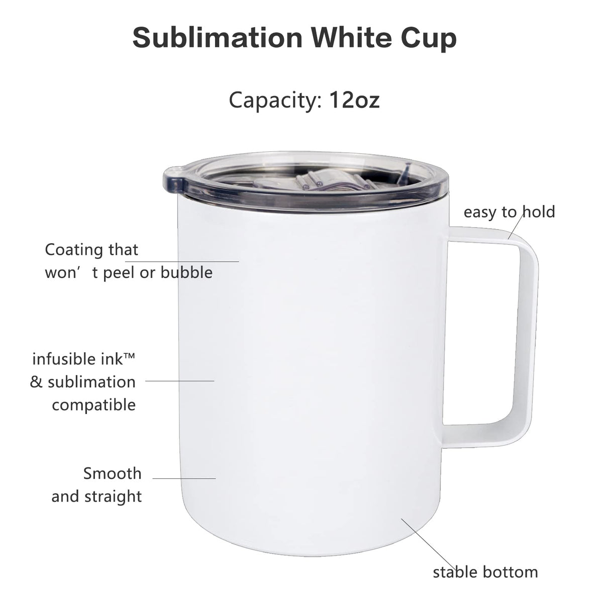 MAIKESUB 4 Pcs Sublimation Mugs Blank Stainless Steel Coffee Tumbler Double Wall Sublimation Blanks Coffee Mugs with Handle and Sliding Lid 12 oz Double Wall Vacuum Insulated for Travel Mug MAIKESUB