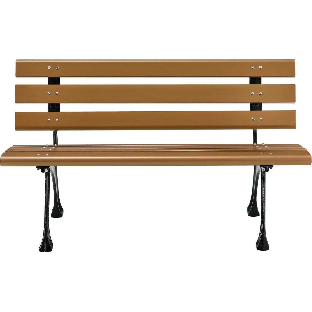 Global Industrial 4'L Outdoor Park Bench with Backrest, Recycled Plastic Slats, Wrought Iron Frame, 1100 lbs Capacity, Tan, Surface Mount, Easy Assembly Global Industrial