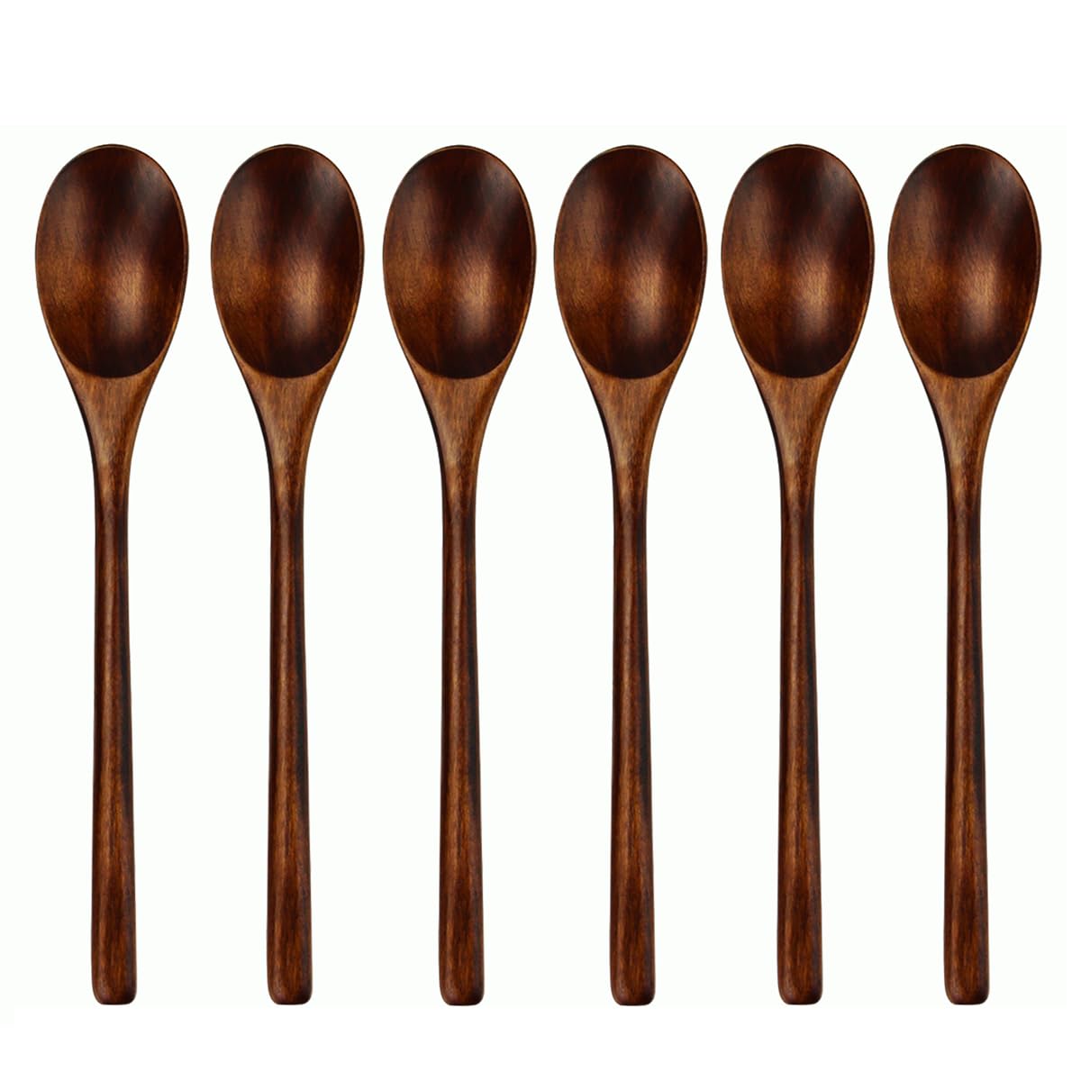 AOOSY Spoons, Wooden Spoons for Eating, 6 Pieces Japanese Natural Plant Ellipse Wooden Ladle Spoon Set for Cooking Mixing Stirring Honey Tea Soda Dessert Coconut Bowl Nonstick Pots Kitchen AOOSY