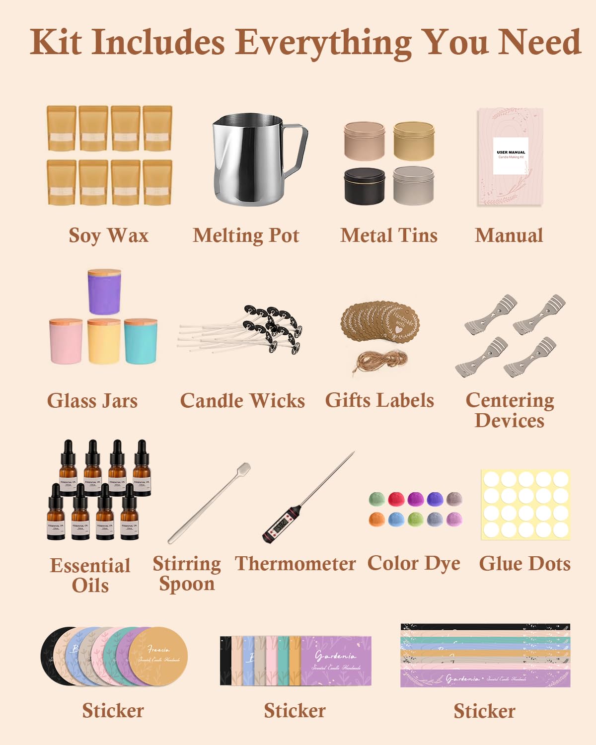 Candle Making Kit for Adults: Soy Wax Candle Making Supplies DIY Crafts Chrismas Stocking Stuffer for Adults Women Teens Beginners Starter Couples Activity Kit, Homemade Crafting White Elephant Gifts CAREVER