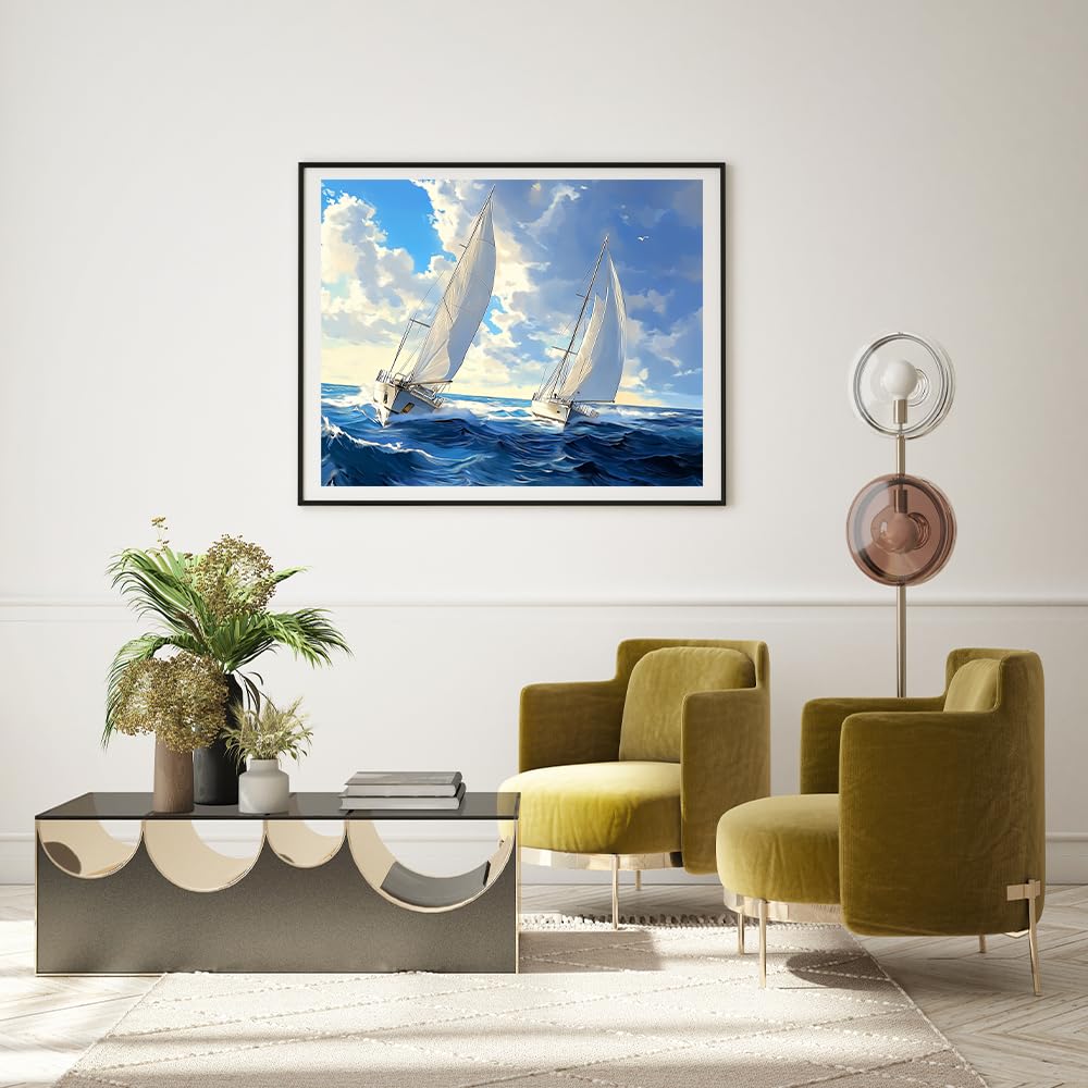 Natuyalo Paint by Numbers for Adults Beginner, Sailboat Acrylic Easy Paint by Numbers Kits Ocean Landscape Craft Kits for Adults Suitable for Home Wall Decoration Flameless 16x20 Inch Natuyalo