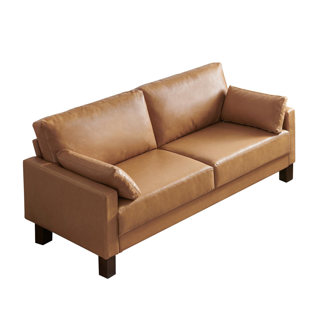 Atopston 66'' Faux Leather Couch, Small Sofa with Thick Cushion and Wooden Legs, for Compact Apartment loft and Office, Tan Atopston