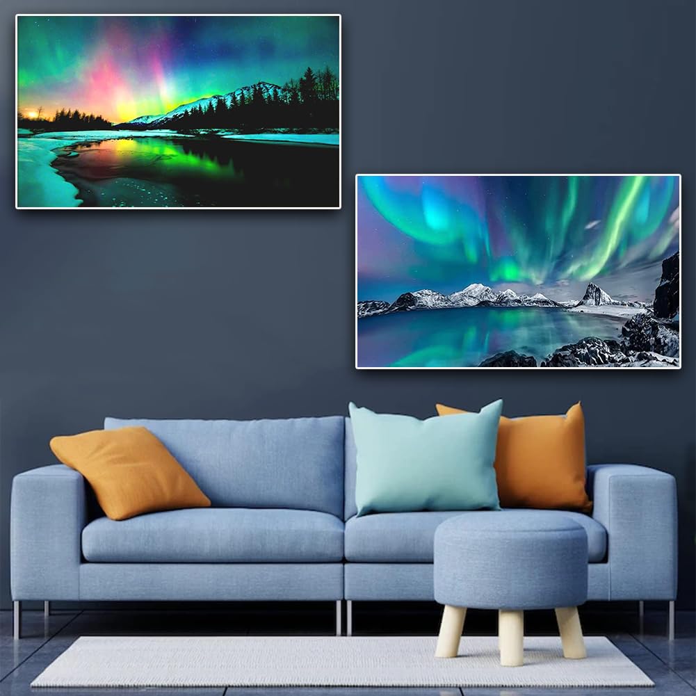 2 Pack Diamond Painting Kits,Large 5D DIY Aurora Diamond Painting Kits for Adults,DIY Full Drill Crystal Rhinestone Arts and Crafts,Lake Gem Art Painting with Diamond for Home Wall Decor (28X16inch) OFRKE