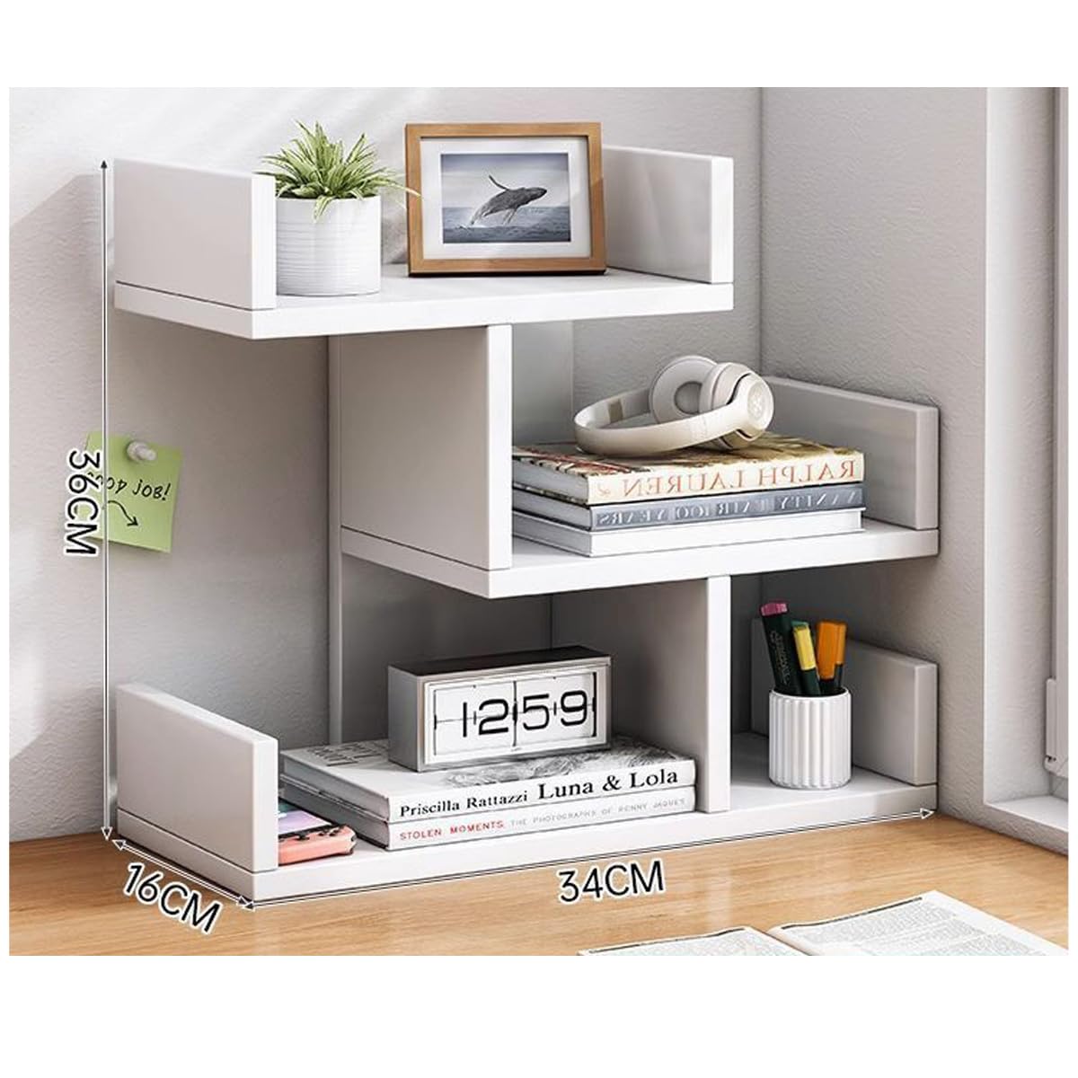 Desktop Bookshelf 3 Tier Tree Bookshelf,Wood Desktop Storage Organizer Multipurpose Bookcase Display for Bedroom, Living Room Office,Study (White) Generic