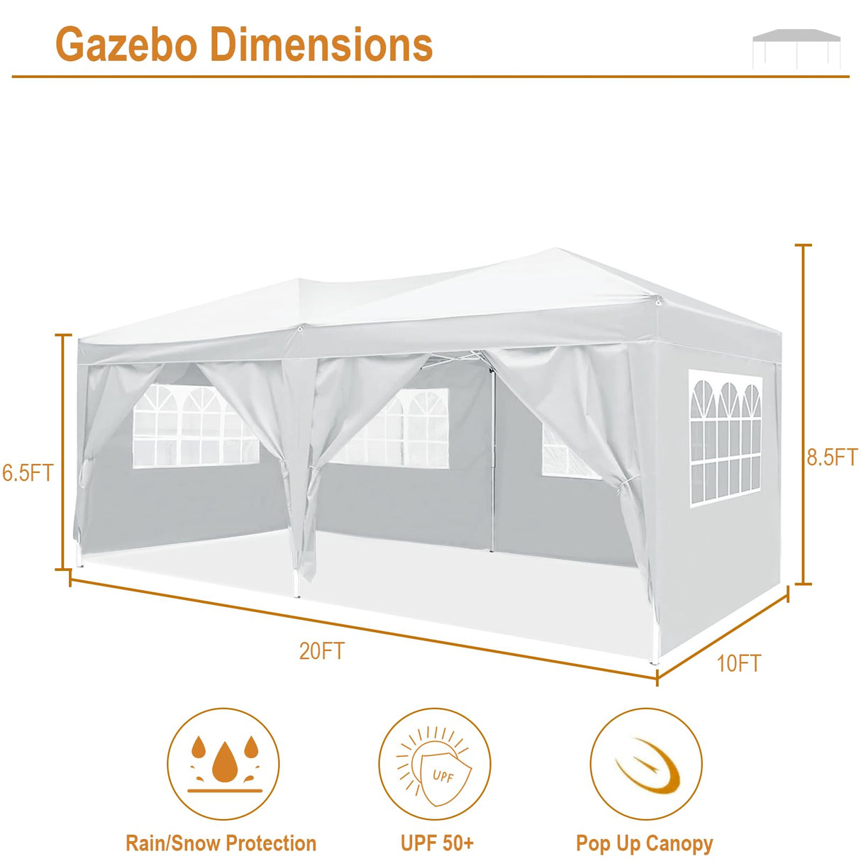 10x20 White Pop Up Canopy Tent with 6 Removable Sidewalls Commercial Heavy Duty All Weather Waterproof Outdoor Canopy Wedding Tents for Parties Gazebo with Carry Bag and 6 Sandbags susici