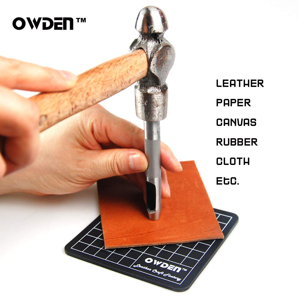 OWDEN 6 Pieces Hollow Hole Punch Set (1/8" - 5/16"),Leather Punch Tools, with A Free Cutting MAT OWDEN