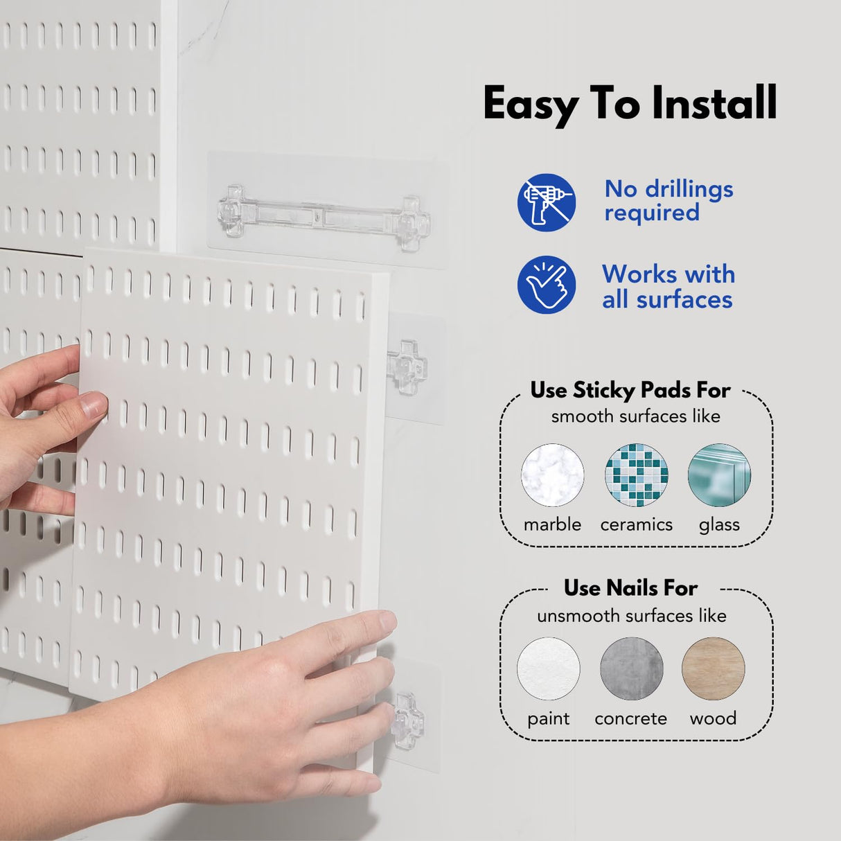 Keepo Pegboard Combination Kit, Pegboards and Accessories Modular Hanging for Wall Organizer, Crafts Organization, Ornaments Display, Nursery Storage, Peg Board (White, 22″×22″) Keepo