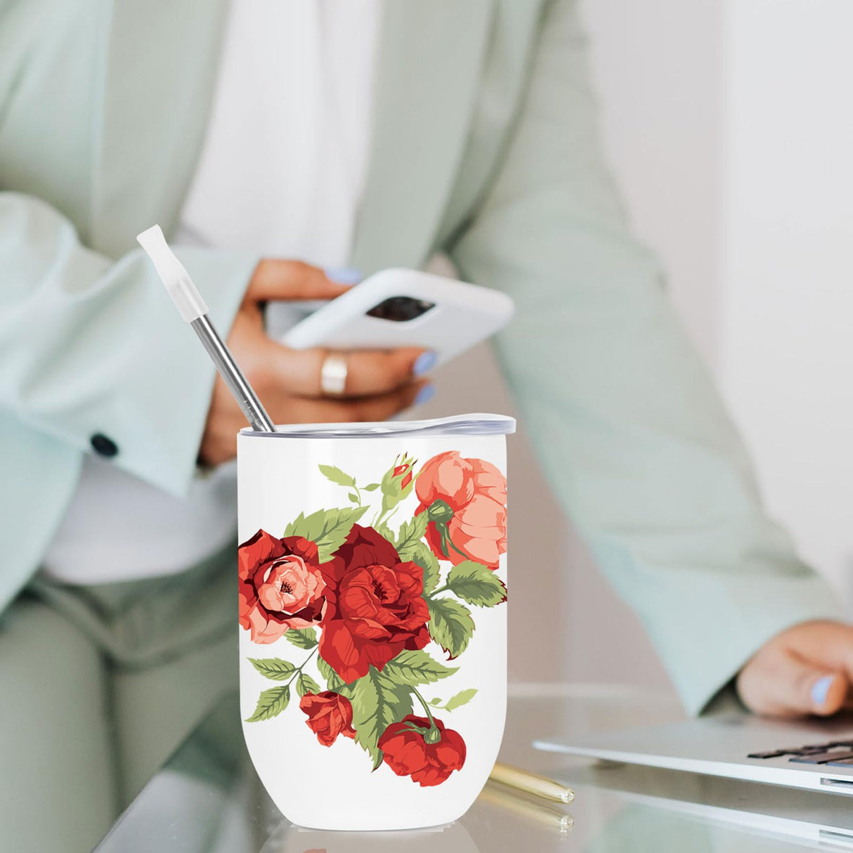 Draheri 12 Oz Sublimation Wine Tumblers Blanks Bulk, Stainless Steel Double Wall Insulated Sublimation Cups, Sublimation Mugs with Straw and Straw Brush, Individually Boxed (8 Pack) Draheri