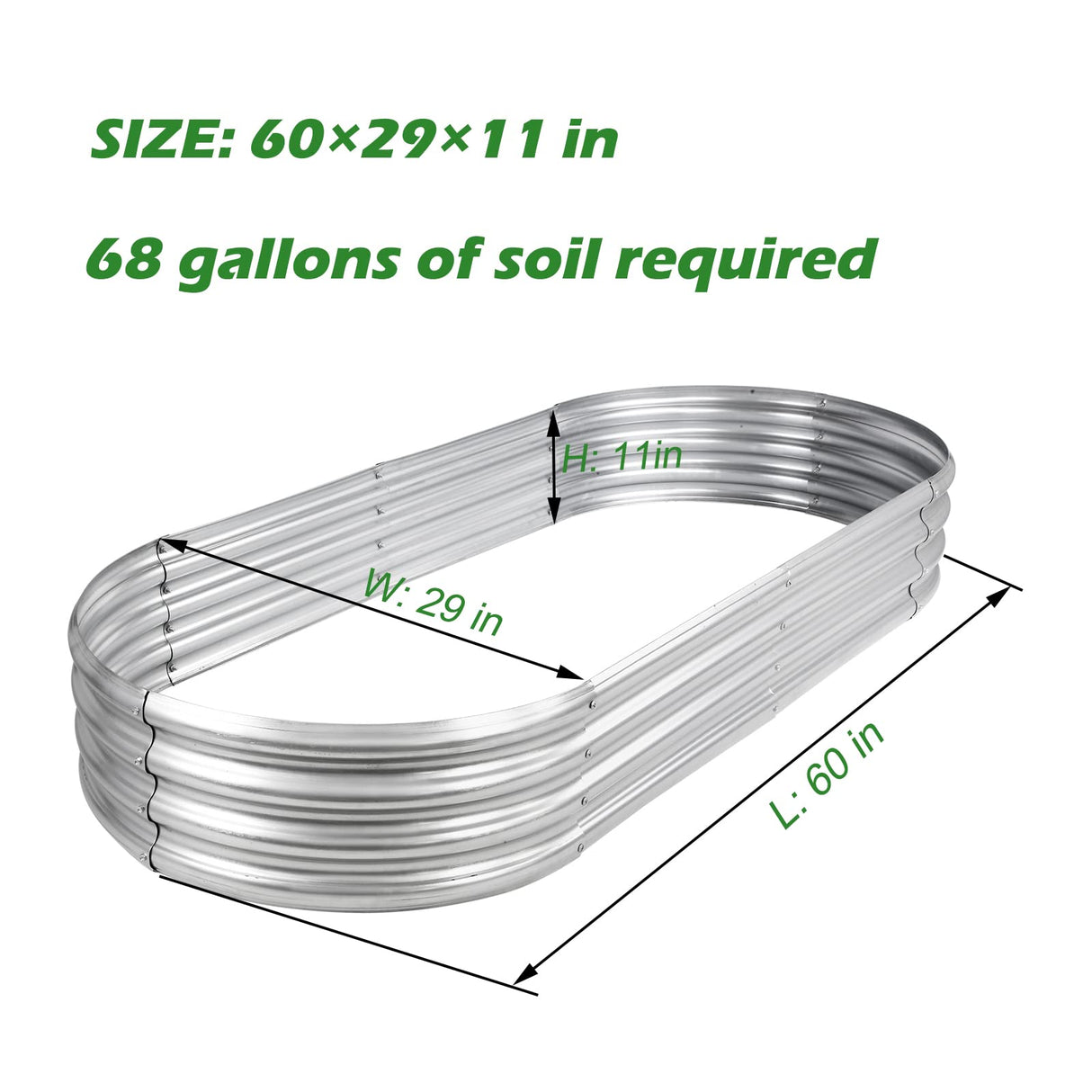 Raised Garden Bed Galvanized Planter Box Outdoor, 5ft Oval Large Rot-Resistant Metal Garden Bed Planter for Vegetables Flower Herb (Silver) Rakukiri