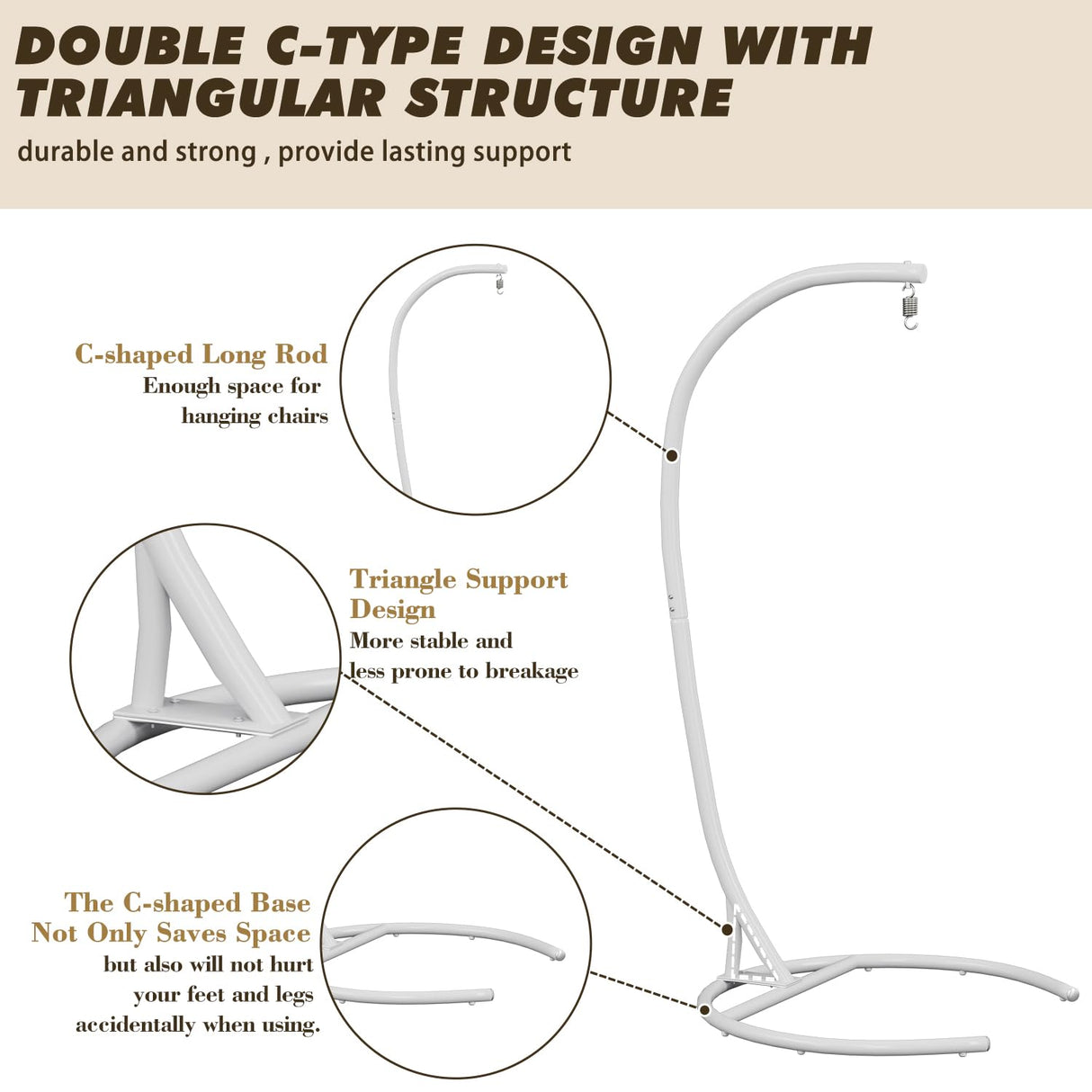 Hammock Stand Only Hammock Chair Stand Only Hanging Chair Stand Only Swing Stand Frame Outdoor Indoor Egg Chair Stand Only C Stand for Hanging Chair Swing Porch Heavy Duty (White) ARTBUSKE