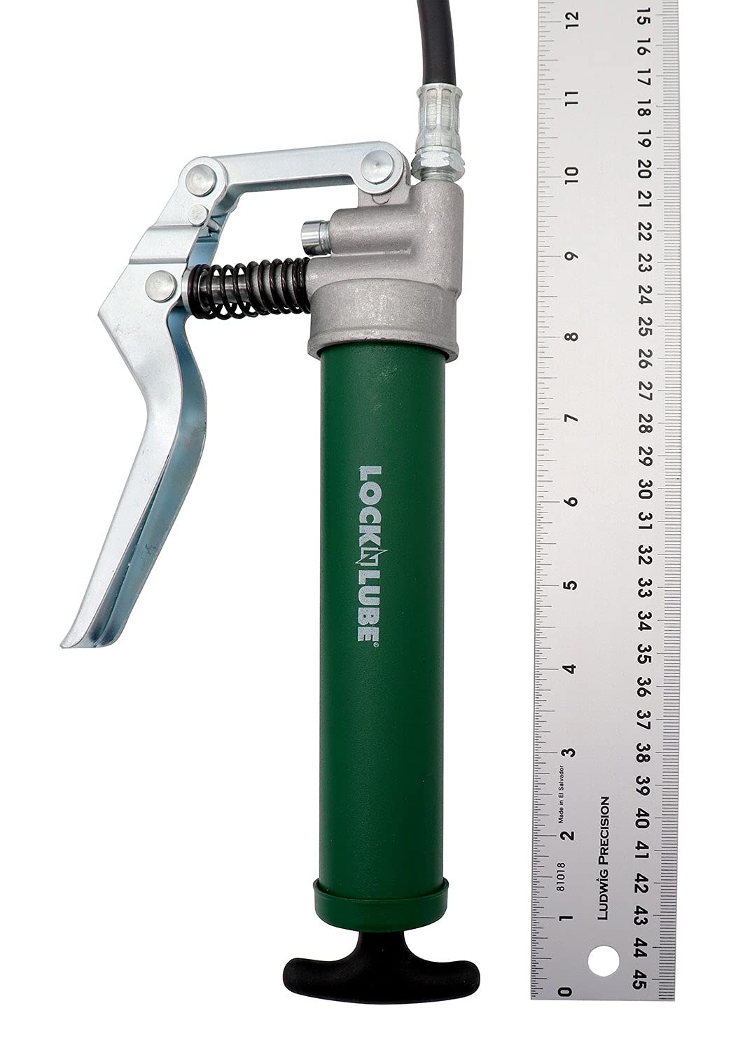LockNLube Mini Grease Gun Kit. Includes Our Patented Grease Coupler (Locks on, Stays on, Won't Leak!) Plus a 12 Hose and in-line Hose Swivel. LockNLube