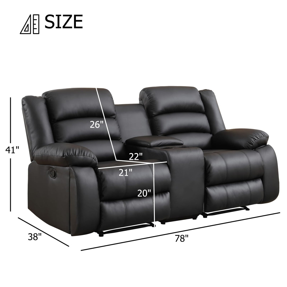 EBELLO Faux Leather Manual Loveseat Recliner, Reclining Sofa Chair with 2 Concealed Cup Holders, Hidden Storage, Overstuffed Armrest Couch Set for Living Room, Bedroom, Meeting Room(Loveseat) EBELLO