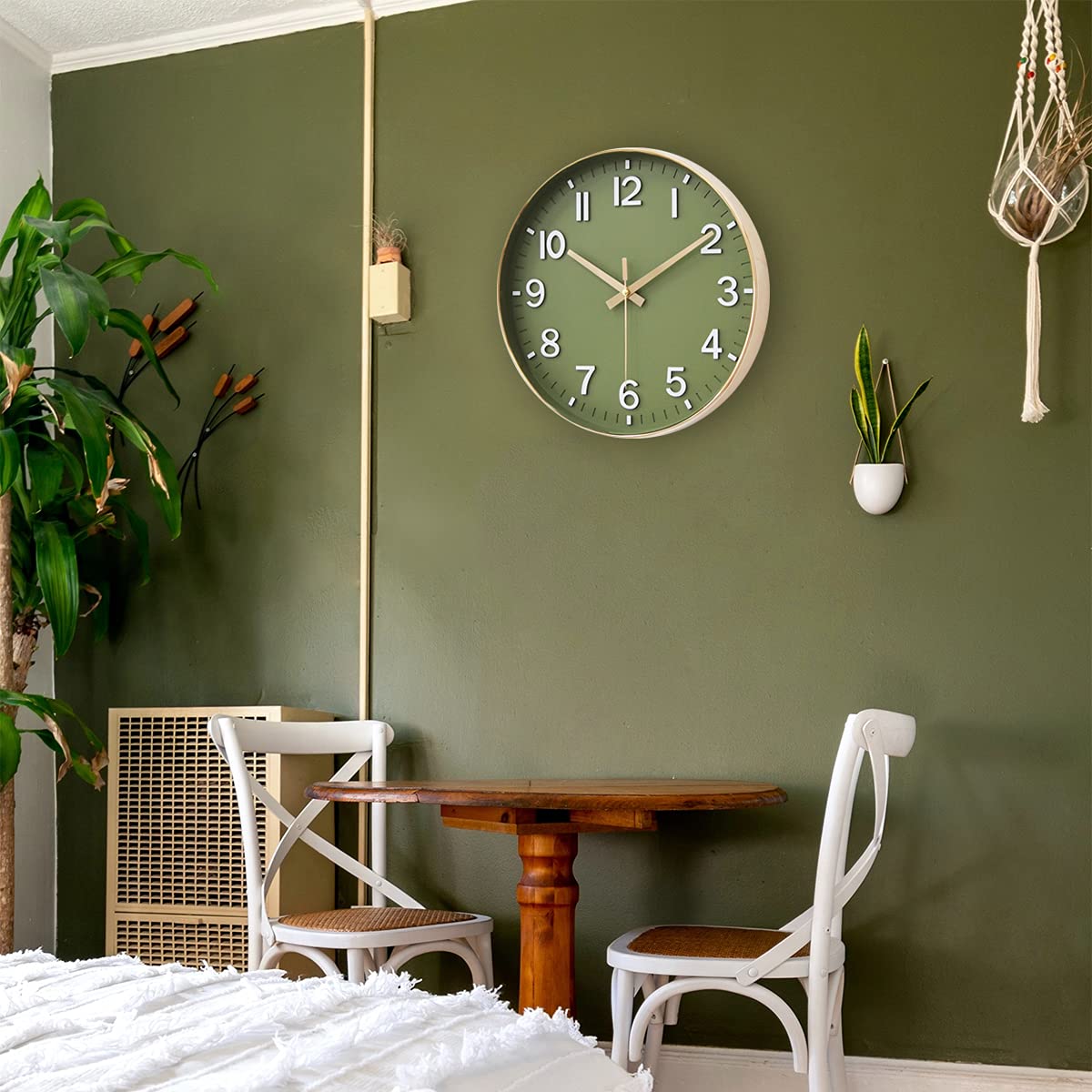 HZDHCLH Wall Clocks Battery Operated,12 inch Silent Non Ticking Modern Wall Clock for Living Room Bedroom Kitchen Office Classroom Decor (Olive Green and Gold) HZDHCLH