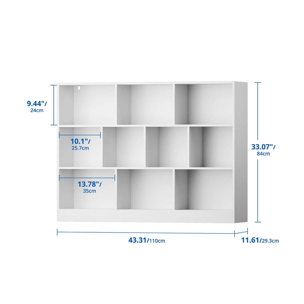 Cozy Castle White Bookshelf, 3-Tier Open Shelf Bookcase, 10 Cube Storage Organizer with Anti-Tilt Device, Freestanding Horizontal Bookshelf Cube Shelf for Bedroom, Living Room Cozy Castle