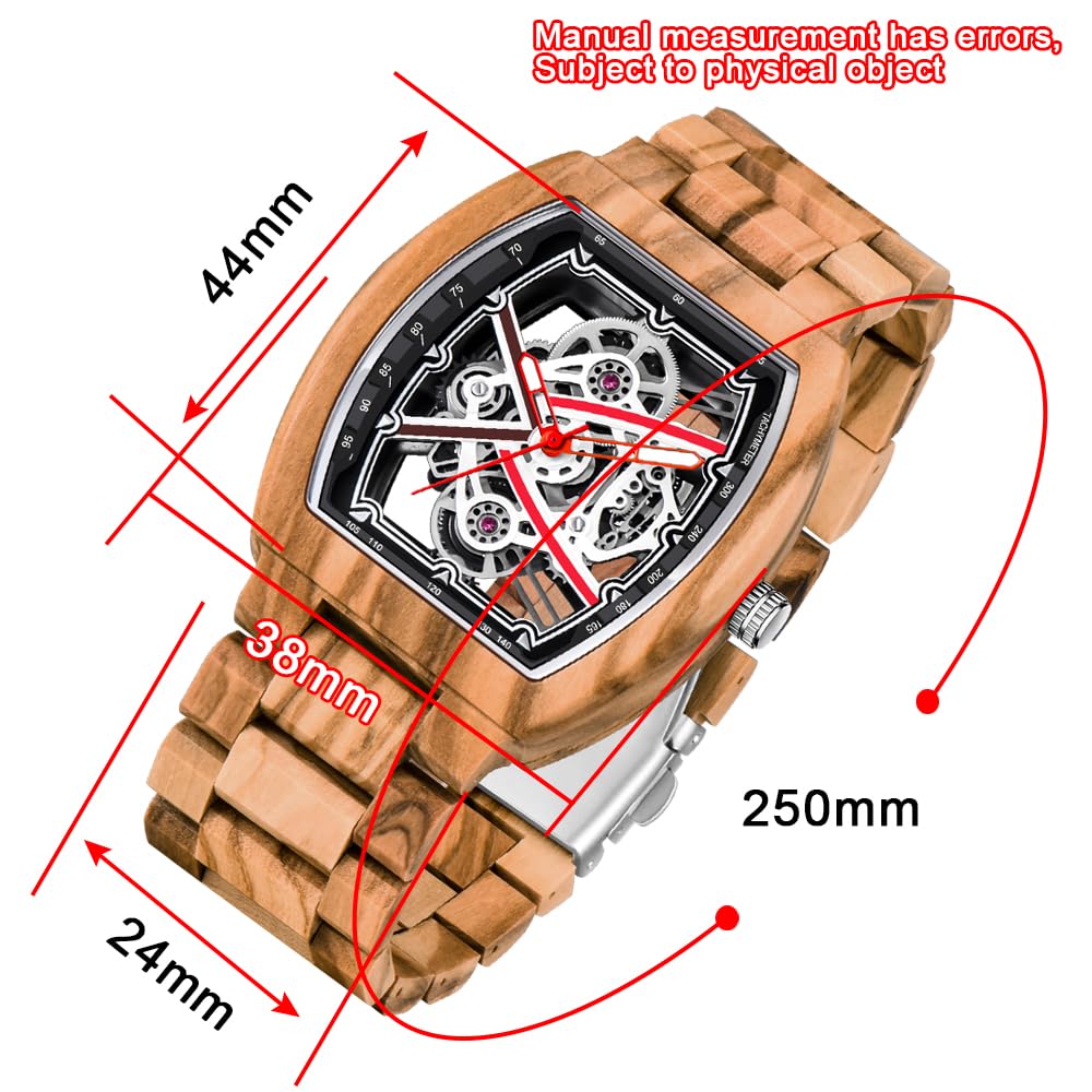 Dentily Elegant Mens 40mm Hollow Wooden Case Watch Quartz Analog Wood Watch for Dad,Husband and Boyfriend Dentily