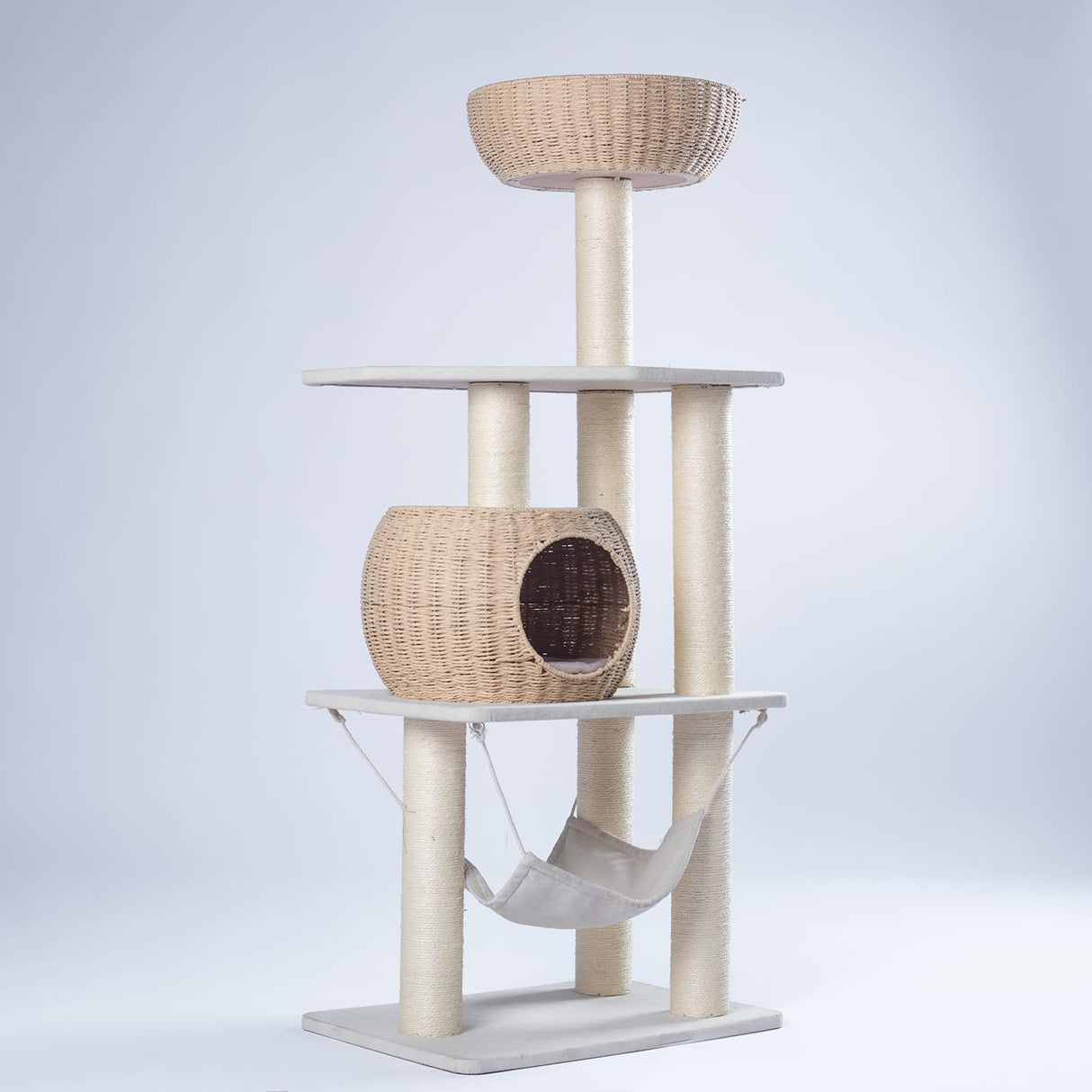 Pawlabay Wood Cat Tree for Indoor Cats, 52.4 Inch Tall, with Scratching Post and Hammock PawlaBay