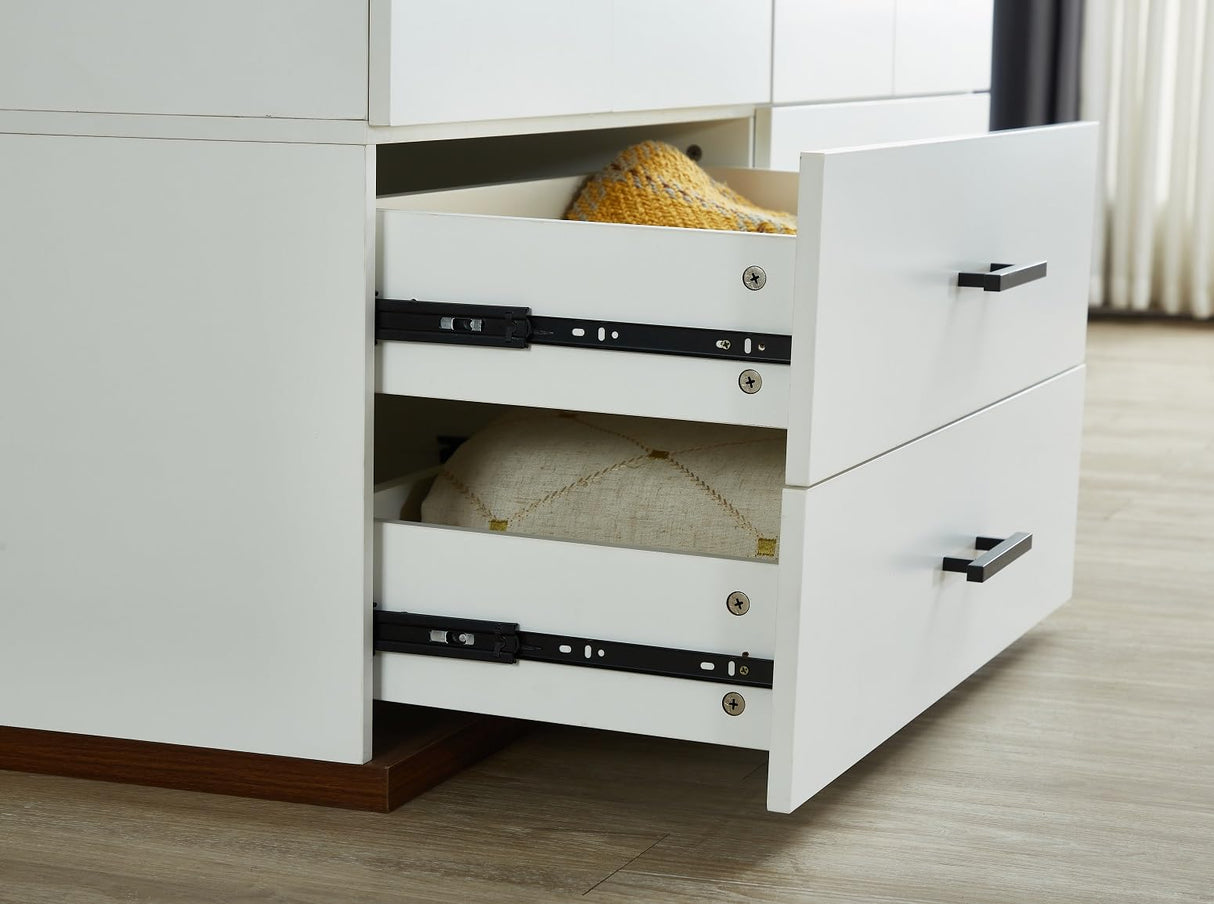 TemkTuek 3-Door Armoire Wardrobe Closet, White Wood Wardrobe Cabinet with Hanging Rod, Triple Doors, and Drawers, Bedroom Armoire Wardrobe Closet, Closet Organizers and Storage, 48"x71"x19" TemkTuek