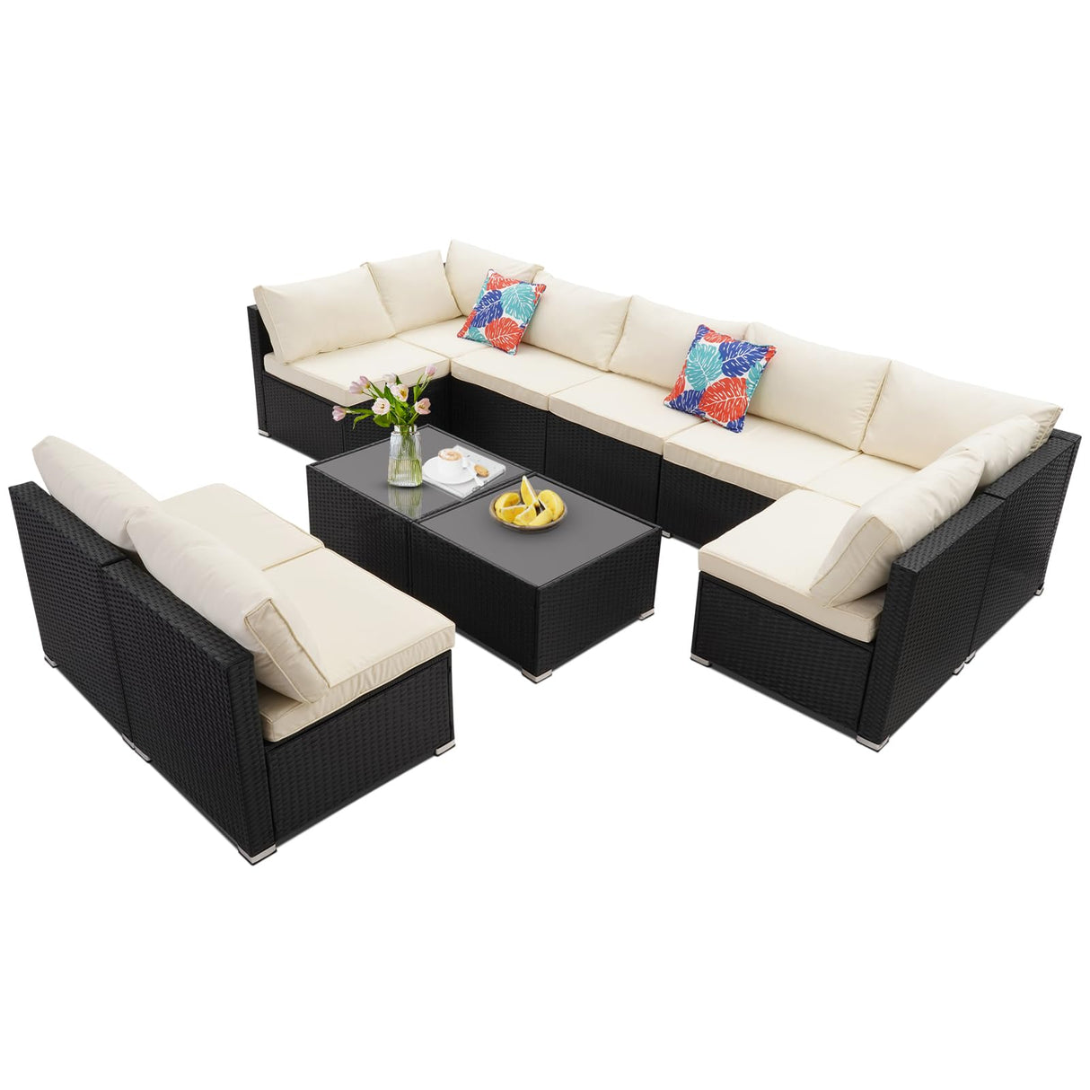 Wonlink 11 Pieces Patio Conversation Set, Rattan Sectional Patio Sofa, Outdoor Wicker Furniture Sets for Porch Deck Poolside Balcony Wonlink