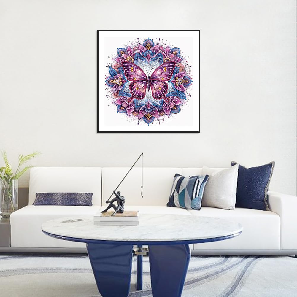 Stalente Diamond Painting Kits for Adults Butterfly Mandala, 5D Special Shape Diamond Art Kits for Beginners, Crystal Rhinestones Diamond Painting for Home Wall Decoration Gift 12×12inch Stalente