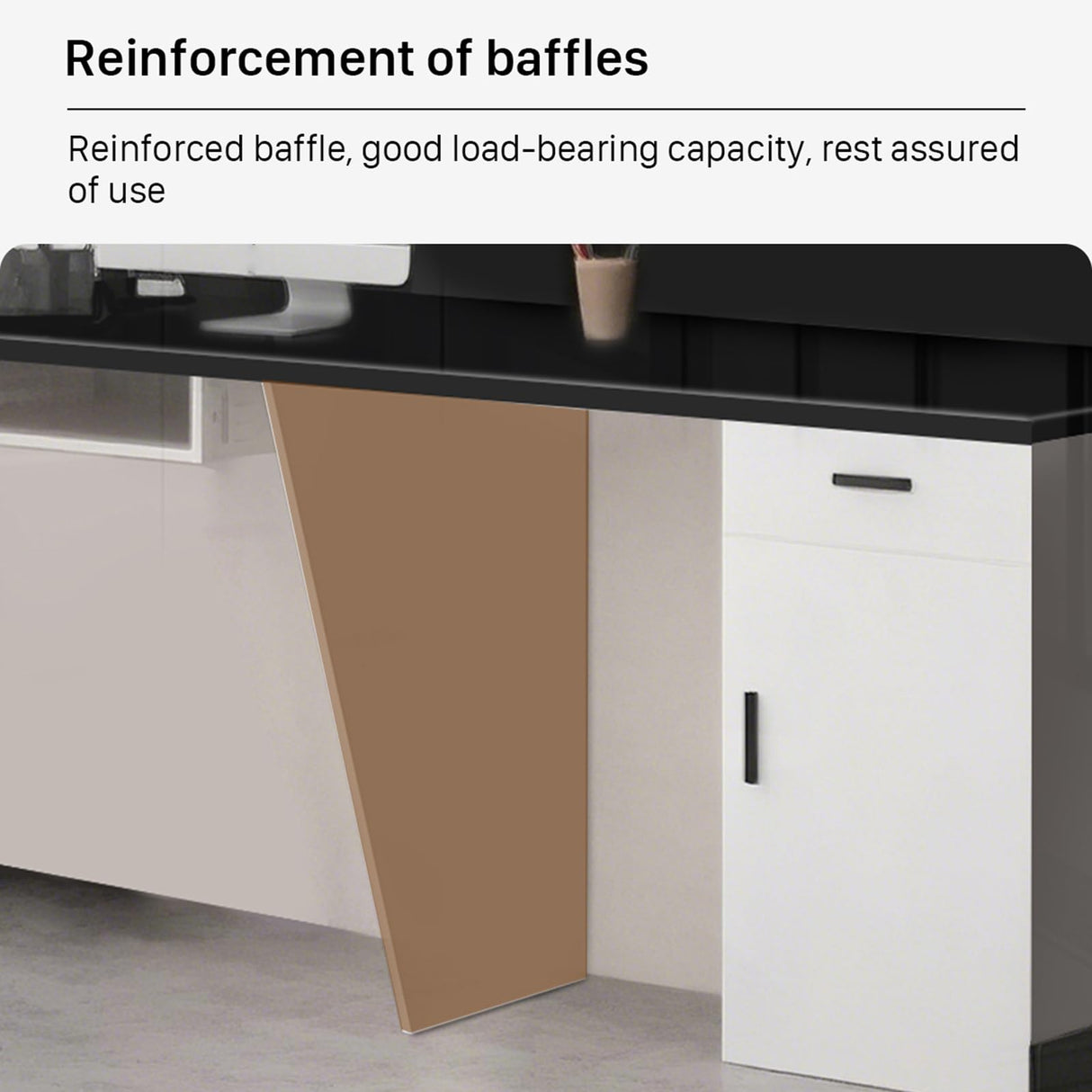 Modern Reception Desk with Counter, 63" Black Solid Wood Front Desk with Lockable Drawers/Cabinets/LED Light Strip, Retail Counter for SOHO, Office, Beauty Salon(Black+Gray, 63in) Generic