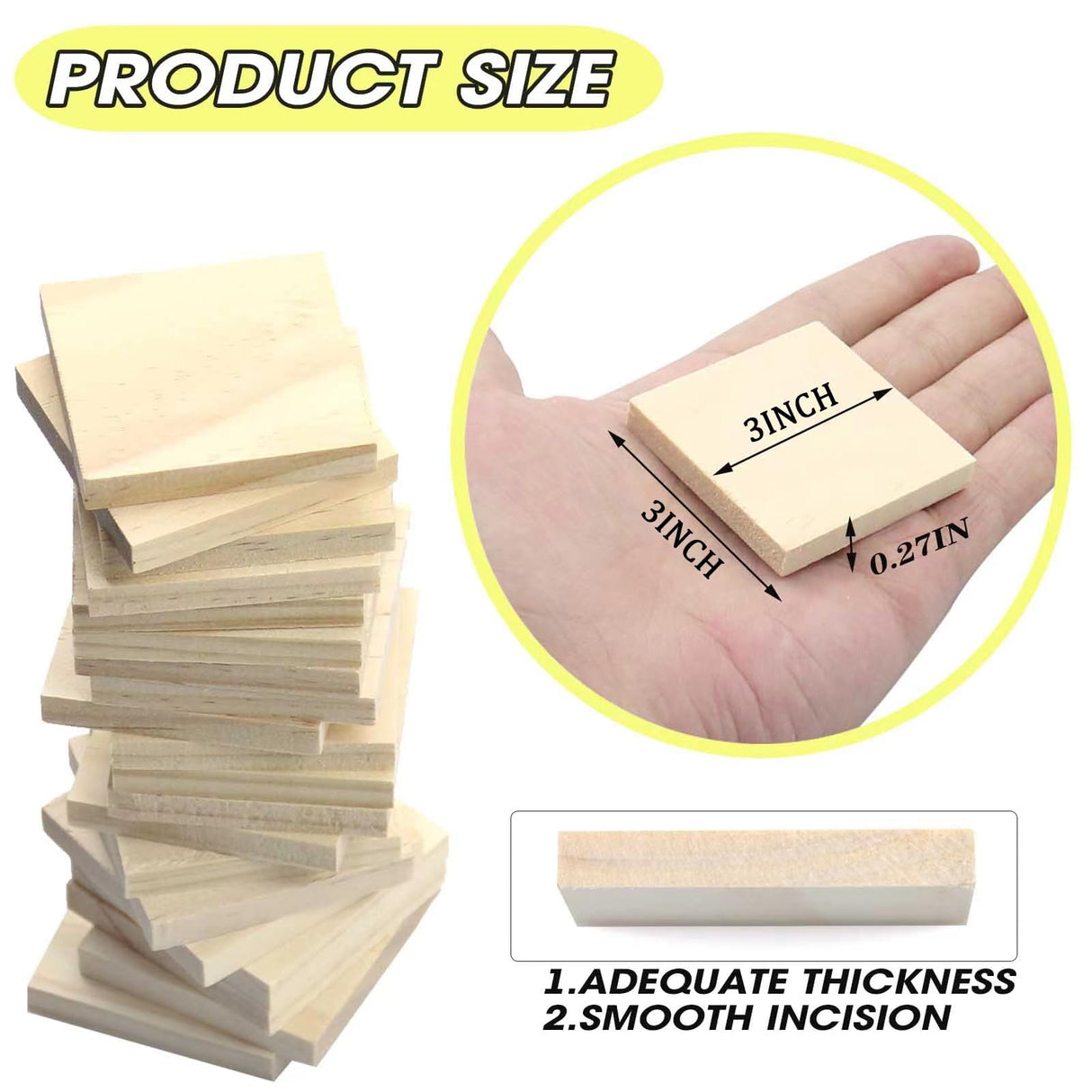 Jyongmer 30PCS Wooden Squares for Crafts, 1/4 Inch Thick Wooden Blocks, Natural Blank Square Blocks Unfinished Wood Blocks for DIY Crafts, Engraving, Wood Burning, Painting (3 x 3 inch) Jyongmer