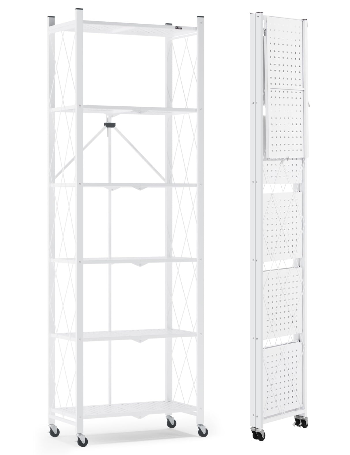 ALANNG 73.6 Inch Folding Bookshelf, 6 Tier Metal Bookcase and Bookshelves, Tall Shelves for Living Room Office Bedroom, Heavy Duty Book Shelve Free Standing Open (White, 1PACK) ALANNG