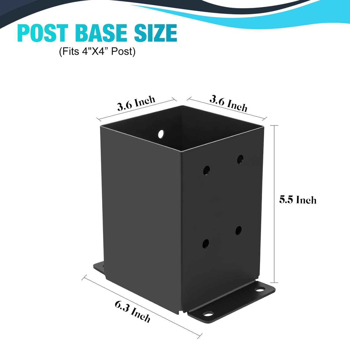 4 Pcs Post Base ,4"x 4" Post Brackets(Actual 3.6"x 3.6"), Heavy Duty Black Metal Powder-Coated Thick Steel Post Anchor Outdoor for Support Deck Base Plate , Fence Kit,Mialbox Post Mount AXWHYS