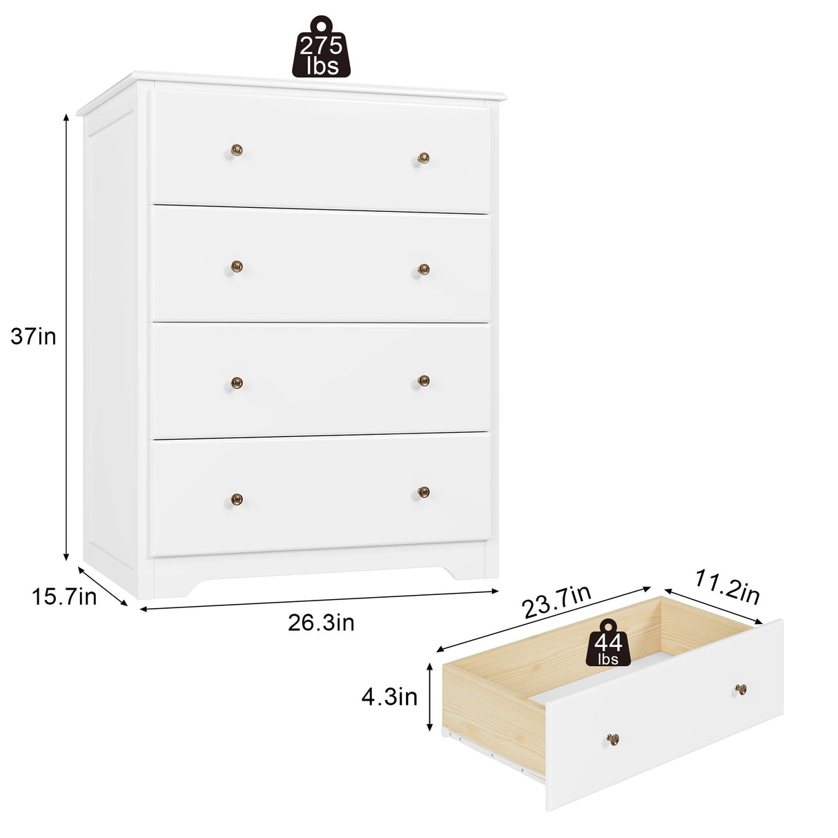 HOUSUIT White Dresser, 4 Drawer Dressers Chest of Drawers, Modern Tall Dresser, Wood Drawer Chest Storage Cabinet for Living Room, Hallway, Entryway, Home Office, Ivory White HOUSUIT