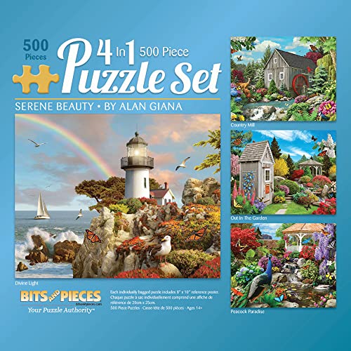 Bits and Pieces – 4-in-1 Multi-Pack 500 Piece Jigsaw Puzzles for Adults – Serene Beauty by Artist Alan Giana, Four Different Puzzles, Completed Puzzle Size: 16" x 20" Bits and Pieces