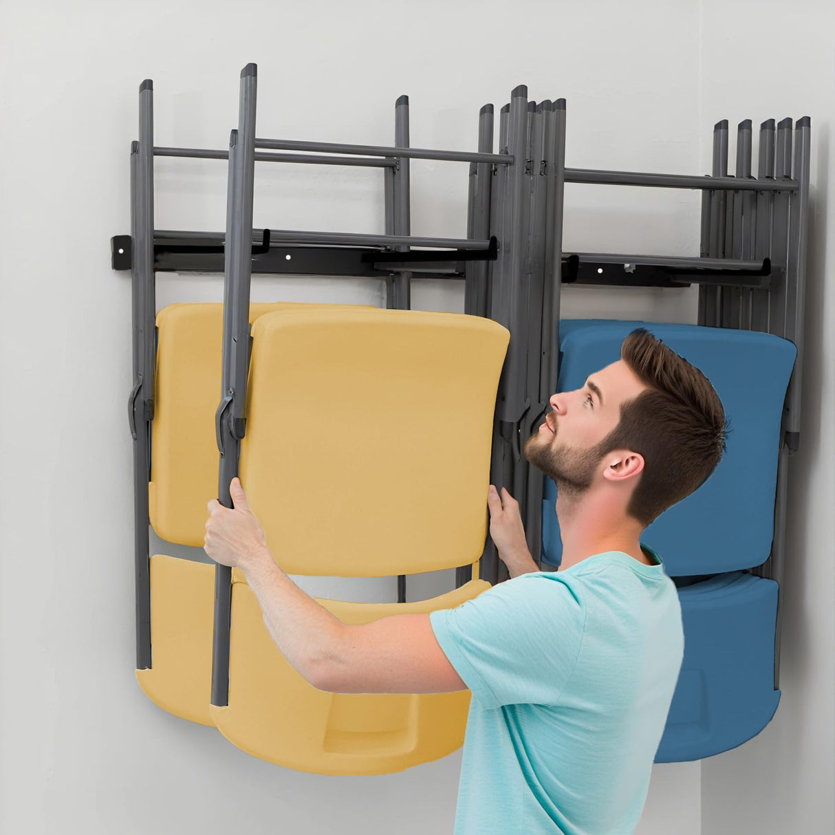 Garage Tool Organizer Wall Mount, 2Pack Folding Chair Storage Rack, Heavy Duty Garden Tool Holder for Hanging Shovel Rake Broom Ladder SAMRELAX