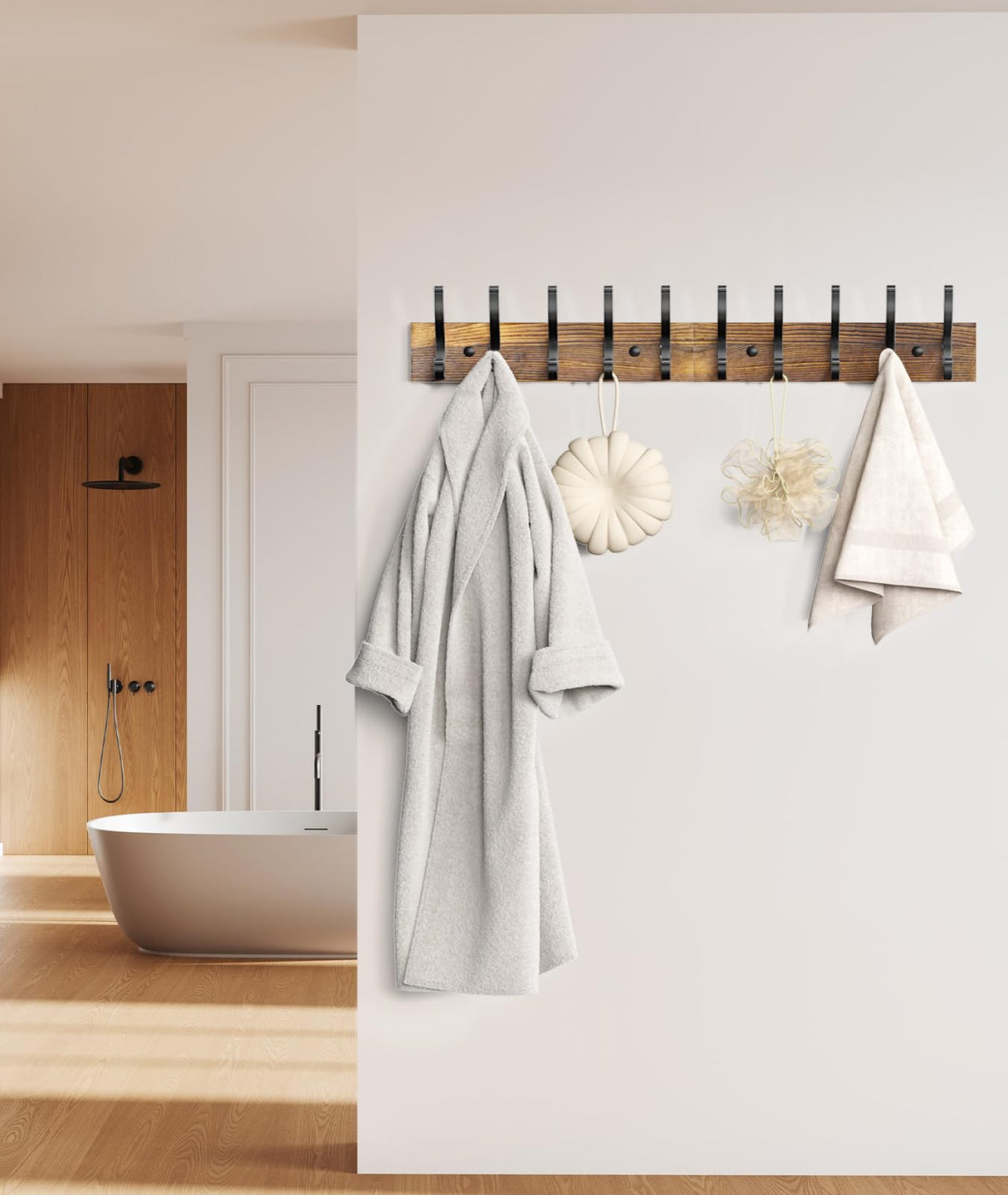 Optish 16.2" Wooden Coat Rack Wall Mount, Rustic Coat Hooks Wall Mounted, 1 Pack Wall Coat Rack with Hanger for Hat, Clothes, Bags, Jacket. etc Optish