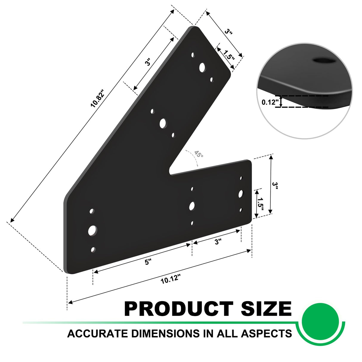 Andorm 4pcs 10x3 45 Degree Angle Steel Flat Plate Pergola Bracket Heavy Duty for Wood 4x4, 6x6 Lumber Powder Coated, Truss Framing Bracket, Post Mending Plate Black Andorm