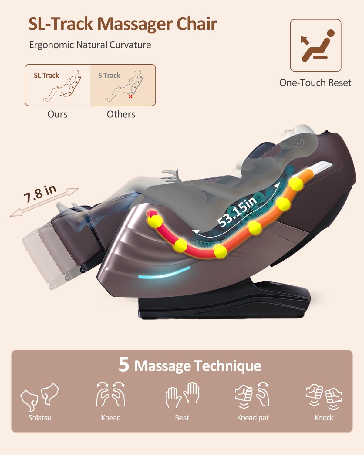 RELX 2026 Massage Chair Full Body, 20 Modes Zero Gravity SL-Track Shiatsu Massage Chair Built-in Heat System, Airbag Massage with Body Scan, Deep Yoga Stretch, Calfrest Extension and AI Control(Brown) RELX