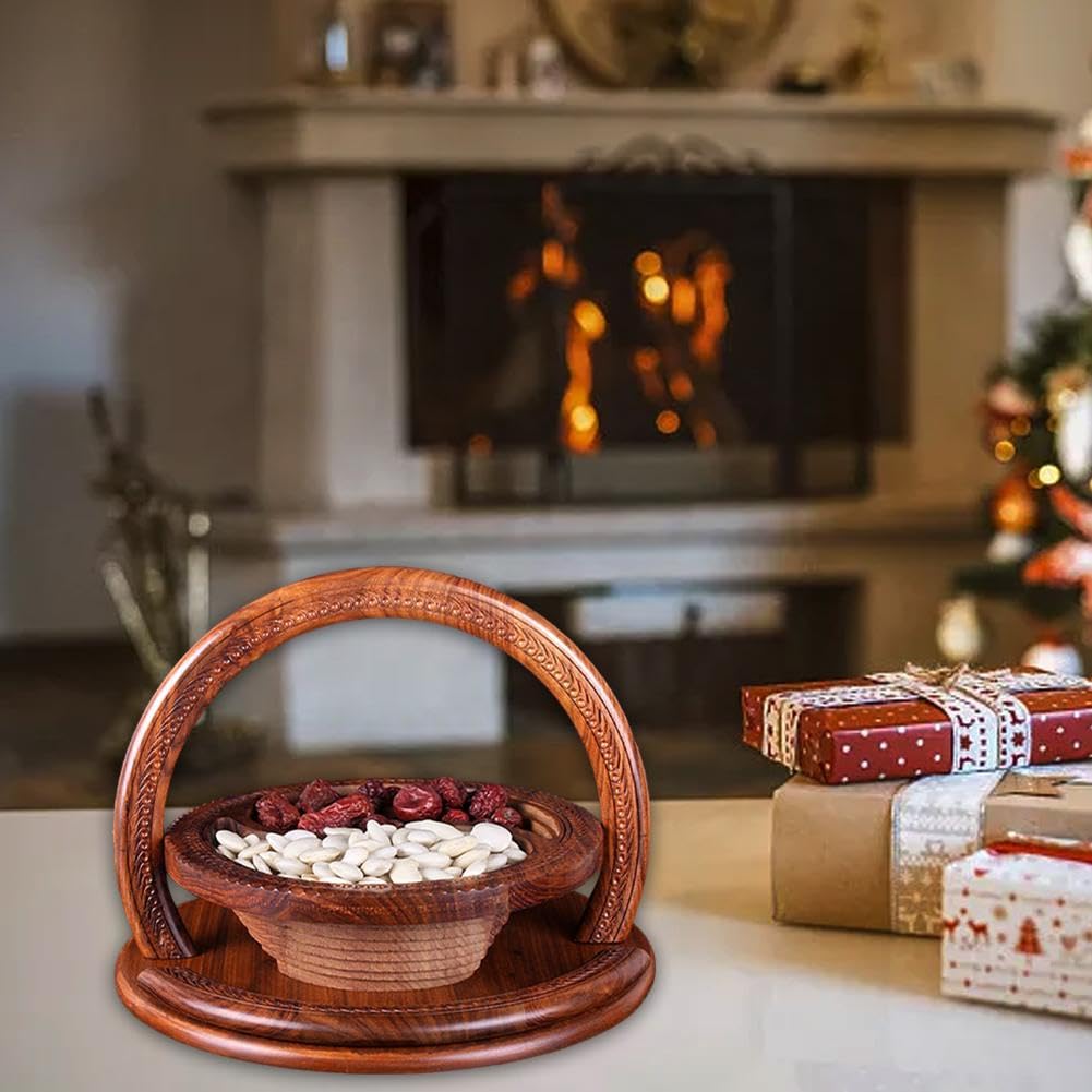 CTDWNT Handmade Wood Carving Fruit Plate,Wooden Collapsible Fruit Basket,Foldable Bamboo Dried Fruit Basket Collapsible Bread Nuts Baskets CTDWNT