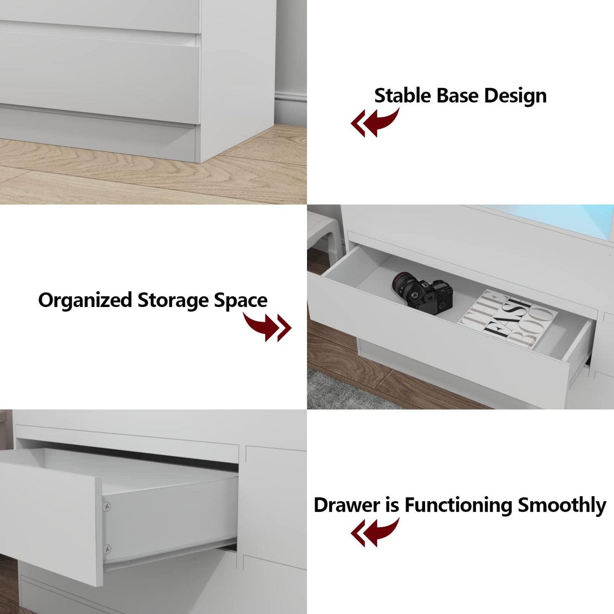 Loomie Drawers Dresser, White Drawer Dresser with Power Outlet, Accent Chests of Drawers with LED Light, Modern Storage Dresser for Bedroom, Living Room (White) Loomie