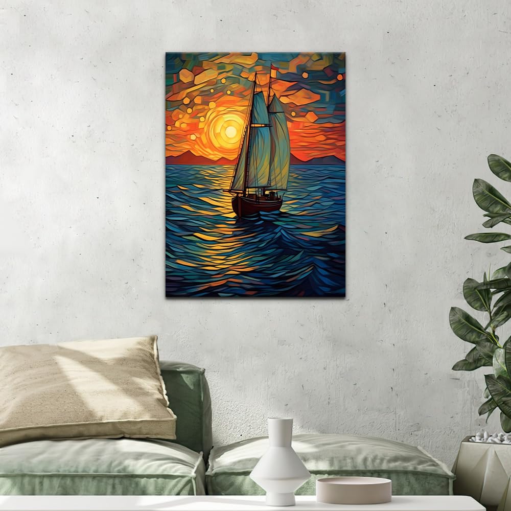Natuyalo Framed Paint by Numbers Kit for Adults - Sailboat DIY Adult Paint by Number Kits Sunset Landscape Acrylic Canvas Painting for Adults Beginners Art Crafts with Frame, 12x16 Inch Natuyalo