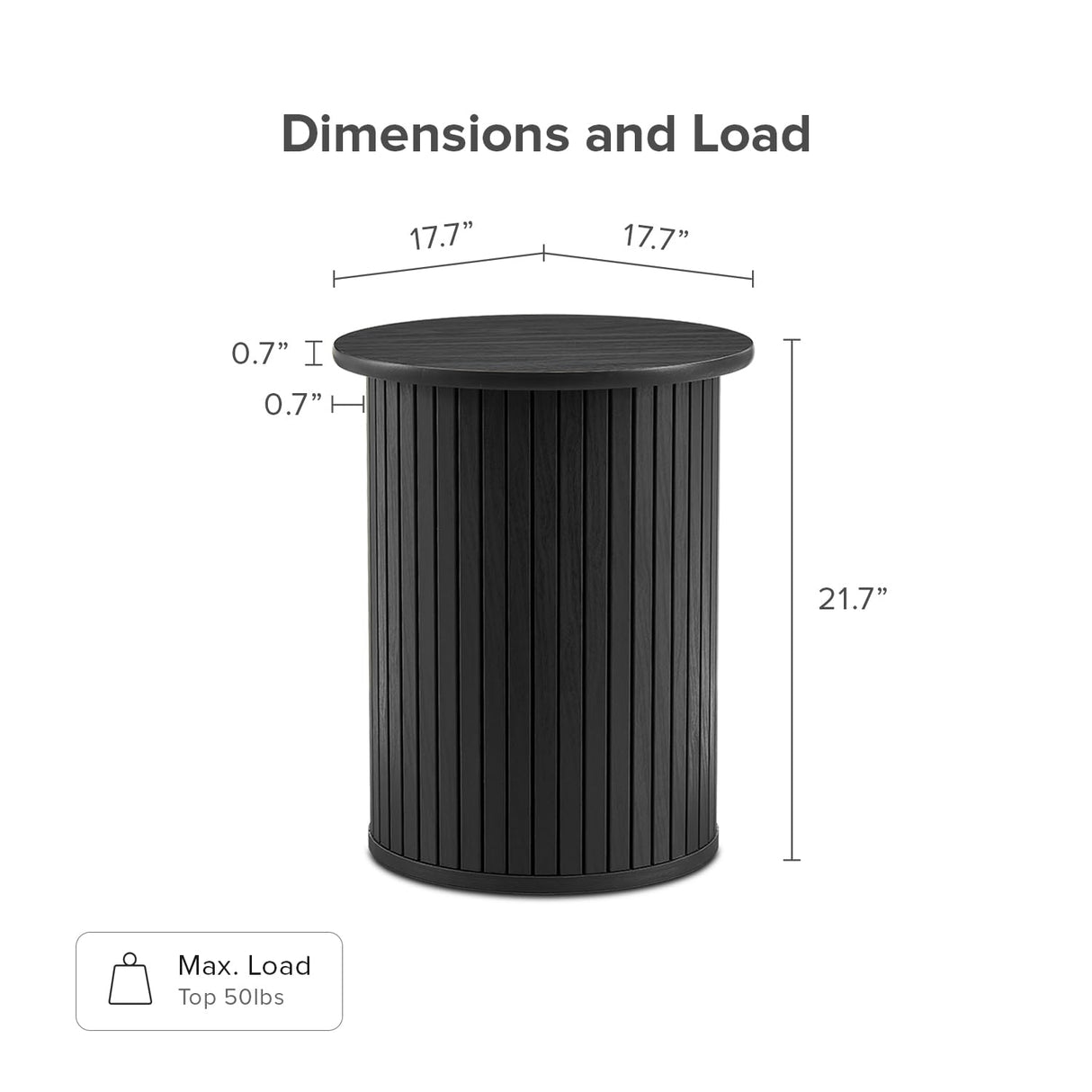 mopio Quin Pedestal Side Table, Tambour Round Fluted End Table, Small Accent Table for Living Room, Mid Century Modern Night Stand, Circle Bedside Table, Wood Nightstands for Bedroom (Black) mopio