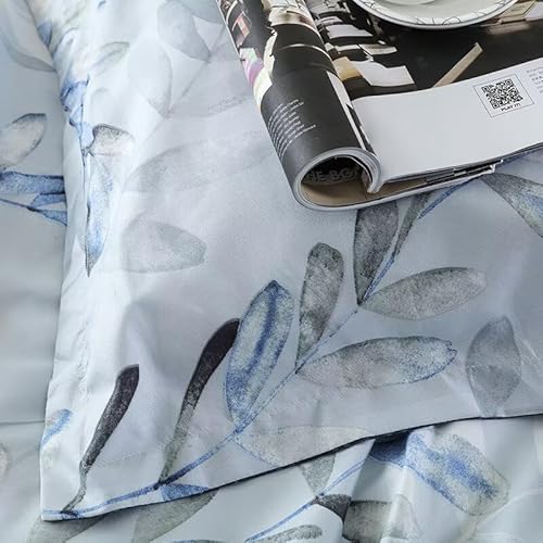 OAITE Duvet Cover Queen Size,Reversible Leaf Blue Duvet Cover Set with Zipper Closure, 3 Pieces Modern Patterns Soft Microfiber Bedding Set with 8 Ties(90’’*90’’,2 Pillow Cases) OAITE
