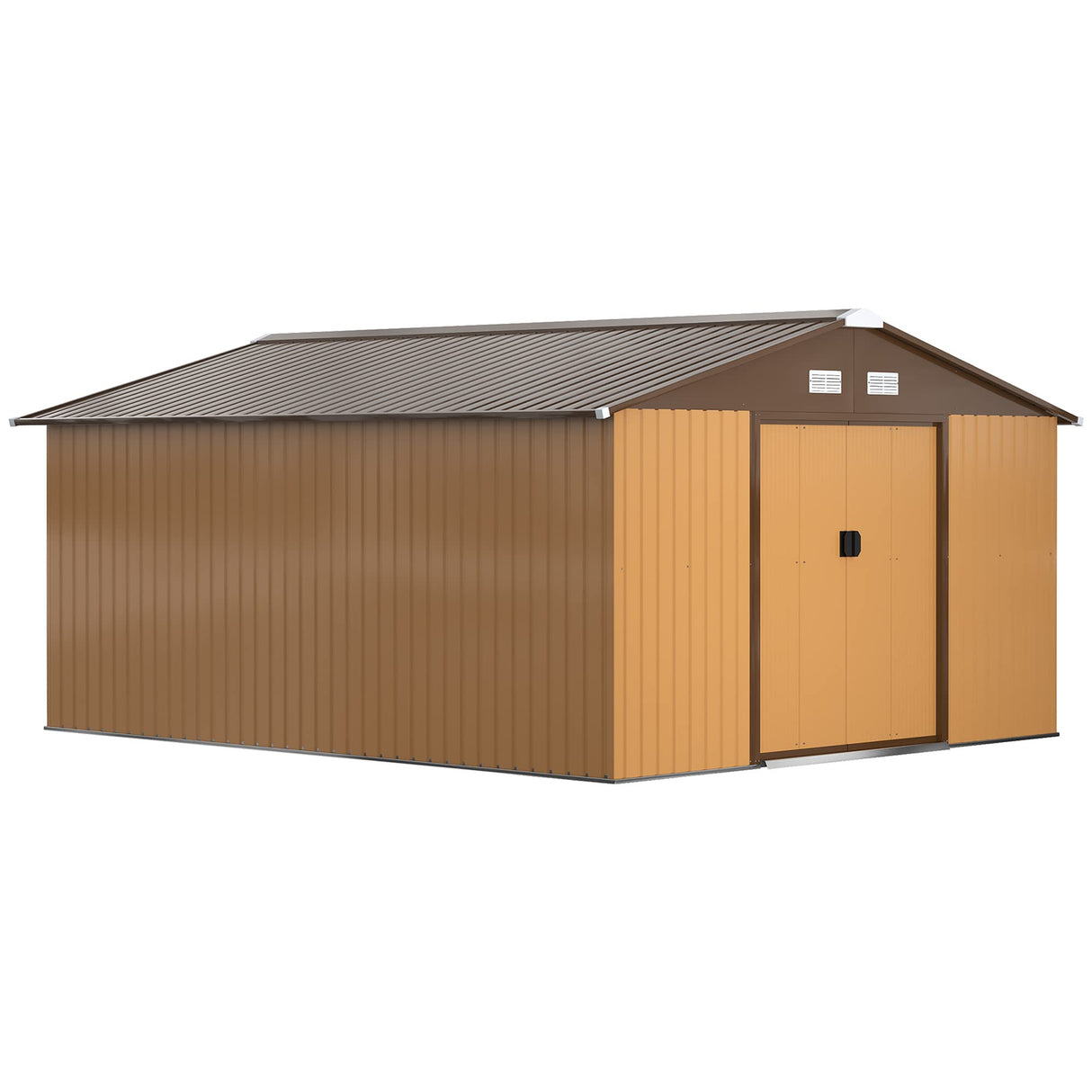 Outsunny 11' x 13' Outdoor Storage Shed, Garden Tool Metal Shed with Foundation Kit, Double Lockable Door, Air Vents and Sloping Roof, for Backyard, Patio, Lawn, Yellow Outsunny