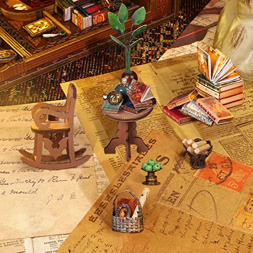 DIY Book Nook Kits Booknook-Creativity 3D Wooden Puzzle Bookend Bookshelf Decor -Booknook Kit for Adults Miniature House Dollhouse Kit with LED Light Crafts for Adult