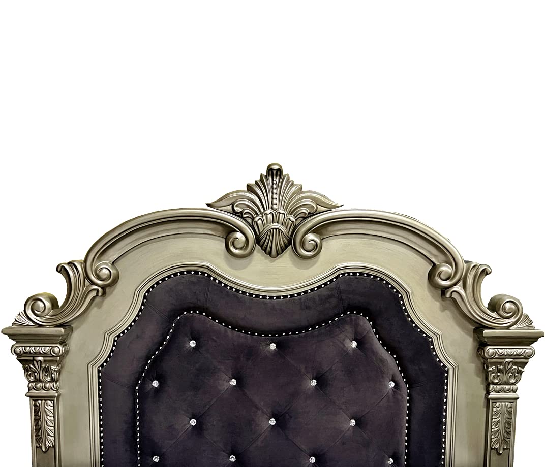 GTU Furniture Upholstered Panel 5PC Solid Wood Queen Bedroom Set Include Queen Bed, Dresser, Mirror, Chest, Nightstand in Jungle Green/Silver (5PC Queen Set) GTU Furniture