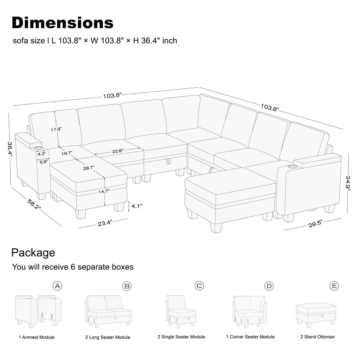 Belffin Modular Sectional Sofa Couch with Storage U Shape Convertible Corner Couches for Living Room White Couch Belffin