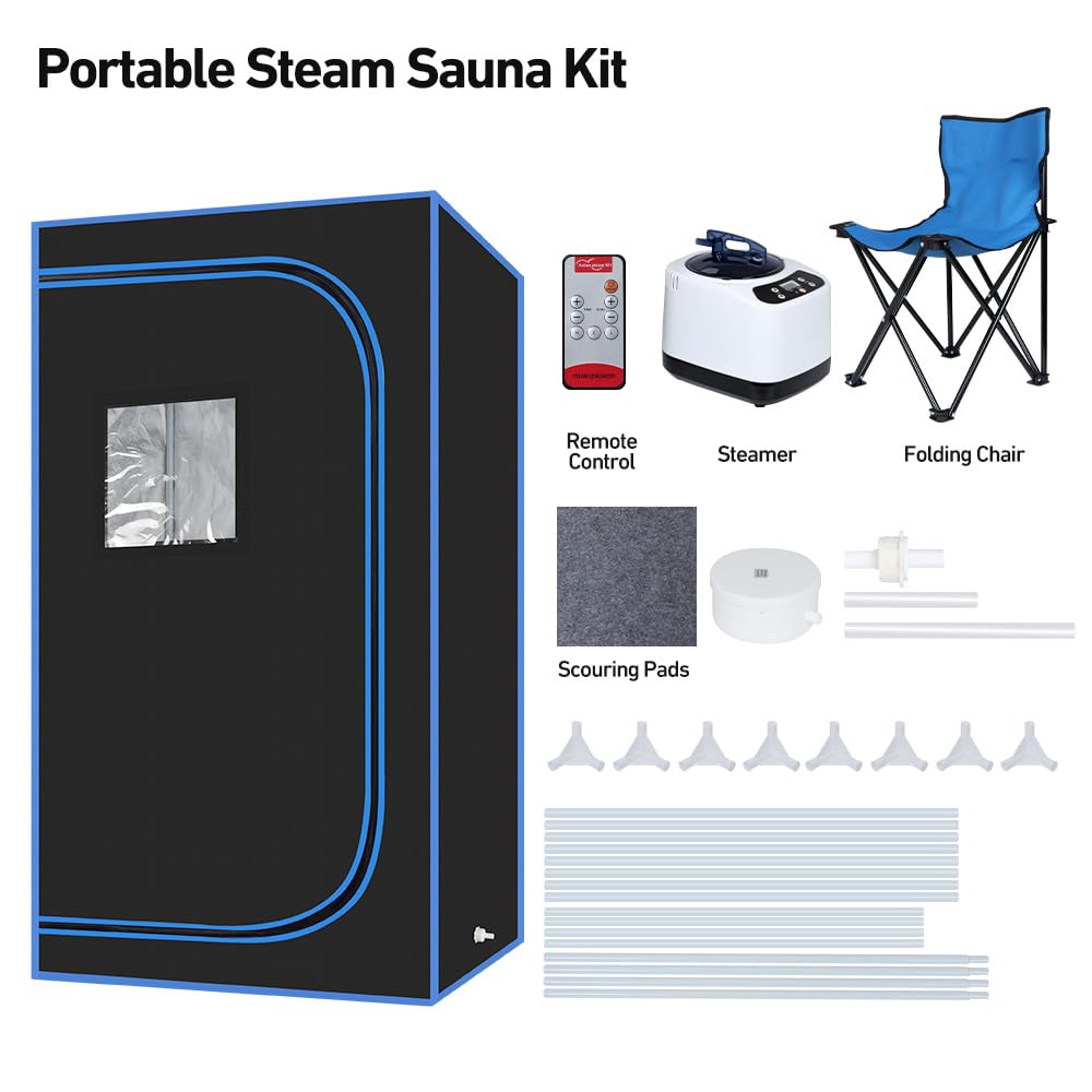 Panana Portable Steam Sauna, Full Size Full Body Home Sauna Box, Foldable Sauna Tent with 1000W 3L Steamer, Remote Control, Folding Chair, 9 Levels Panana