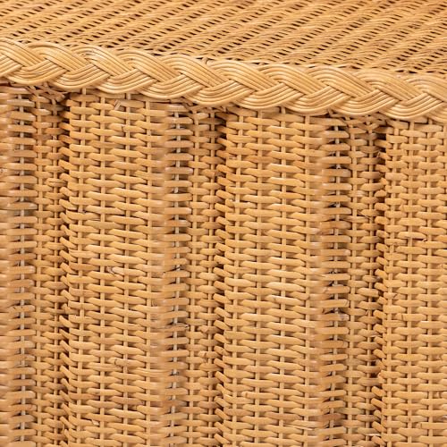Bali & pari Andrea Natural Rattan Console Table - Handwoven Wicker Accent Table with Pleated Skirt, Boho Coastal Decor bali & pari
