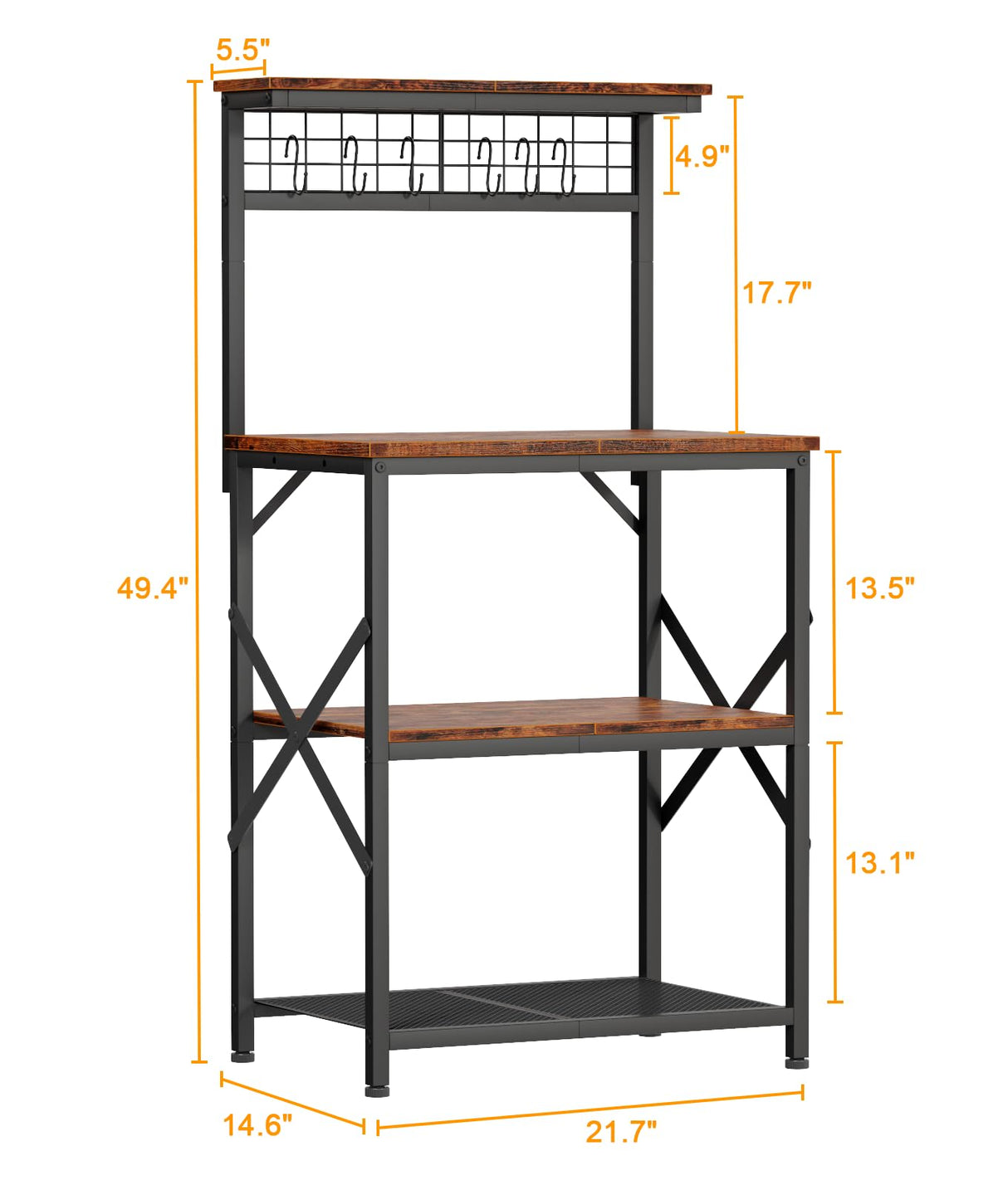 Furologee Rustic Brown Kitchen Bakers Rack with Hutch & 4-Tier Storage Furologee
