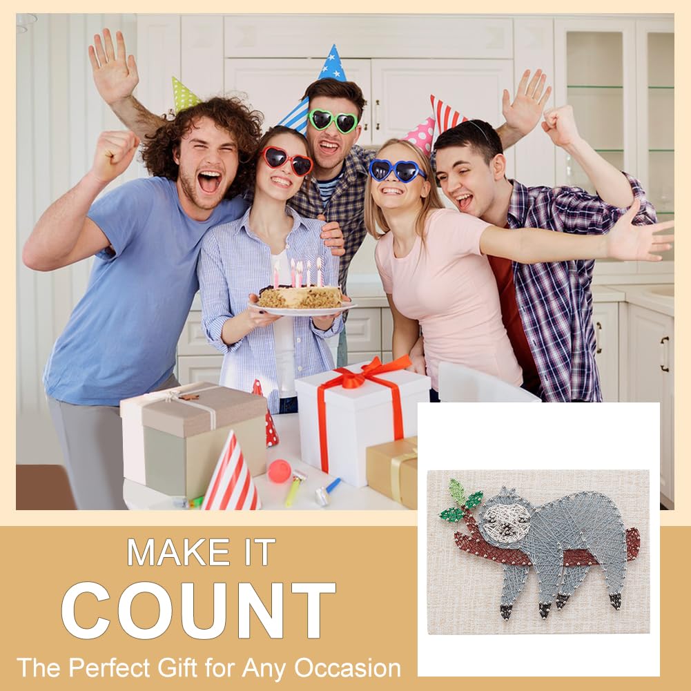 WEBEEDY DIY String Art Kit for Adults Beginners, Cute Sloth Animal Nail String Craft Kit, Include All Necessary Accessories and Frame for Christmas Mother's Day Valentine's Day Home Wall Decor Gift WEBEEDY