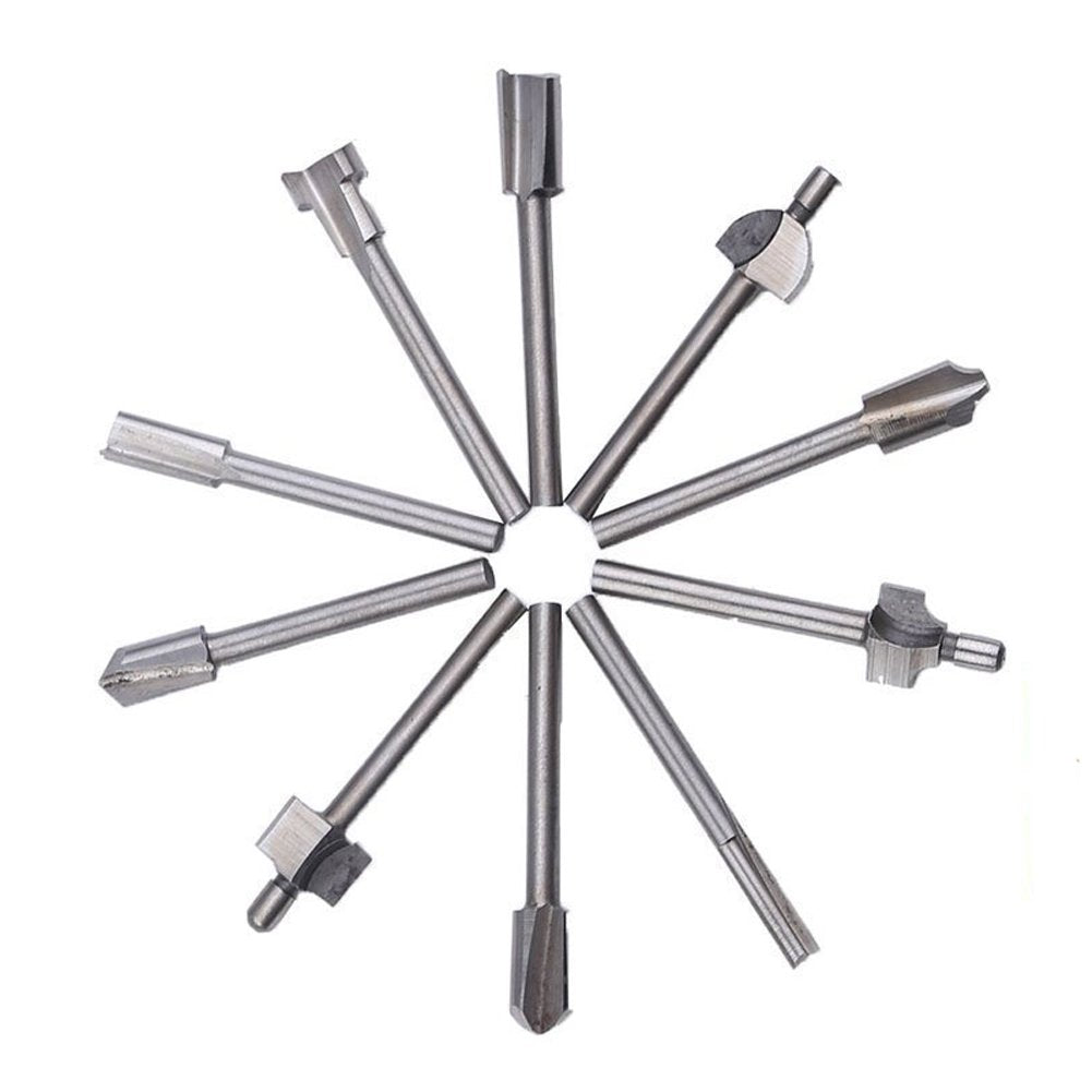 Yakamoz 10Pcs 1/8" Shank Titanium-Coated Router Bit Set Carbide Engraving Milling Cutter Trimming Bits for DIY Woodworking Carving Drilling Rotary Tools YAKAMOZ
