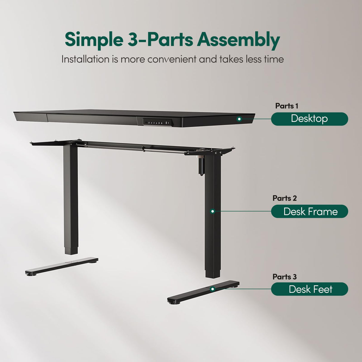 FEZIBO 48 × 24 Electric Standing Desk with Drawers, Whole-Piece Glass Adjustable Height Desk, One-Piece Quick Install Adjustable Sit Stand Desk, Black FEZIBO