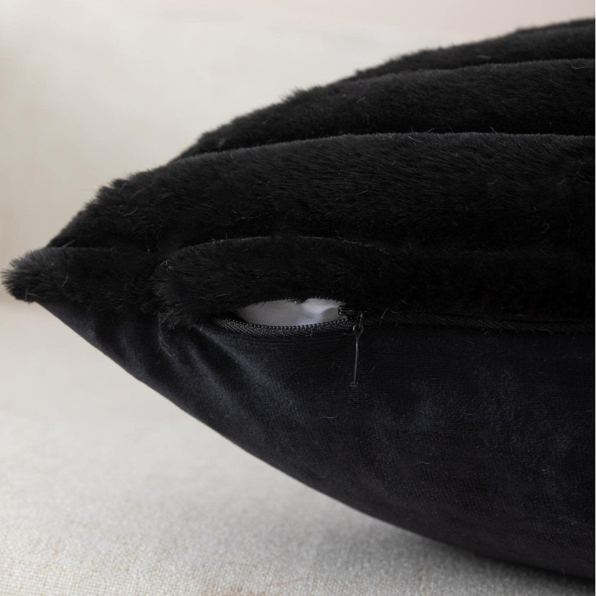 ZLINA Set of 2 Black Faux Fur Decorative Throw Pillow Covers Fluffy Striped Pillowcase Cushion Covers 18 x 18 Inch Decor Sofa Couch Bedroom ZLINA