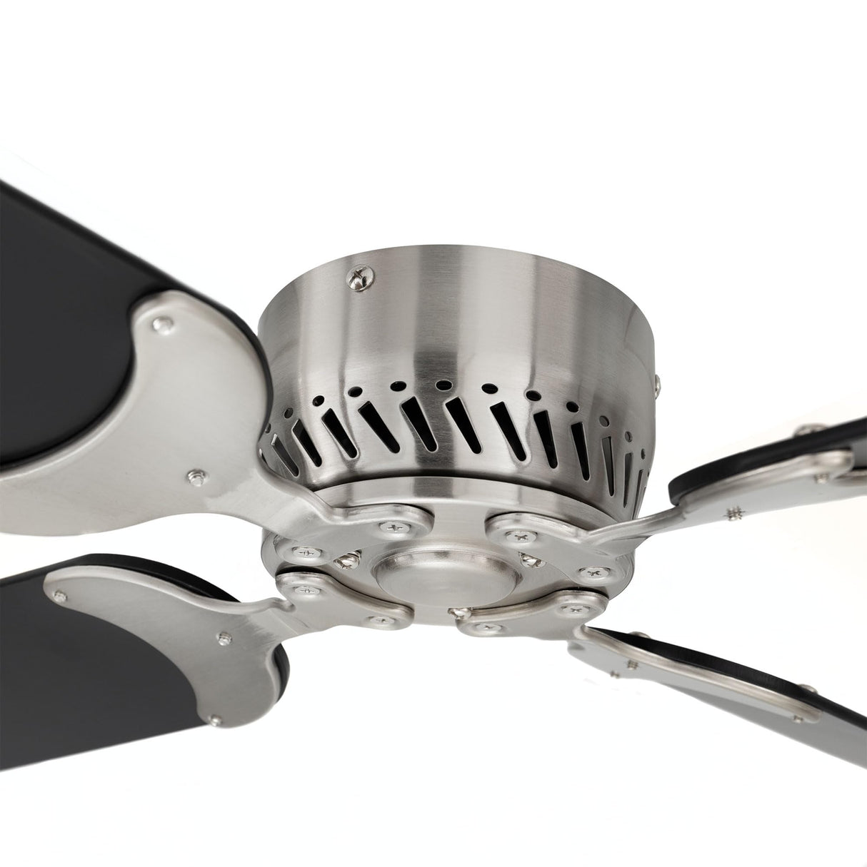 RecPro RV 12V Ceiling Fan | 4-Blade | 4-Speed | Near Silent Operation | Reversing Direction Wall Control (Brushed Nickel: Black Blades, 36") RecPro